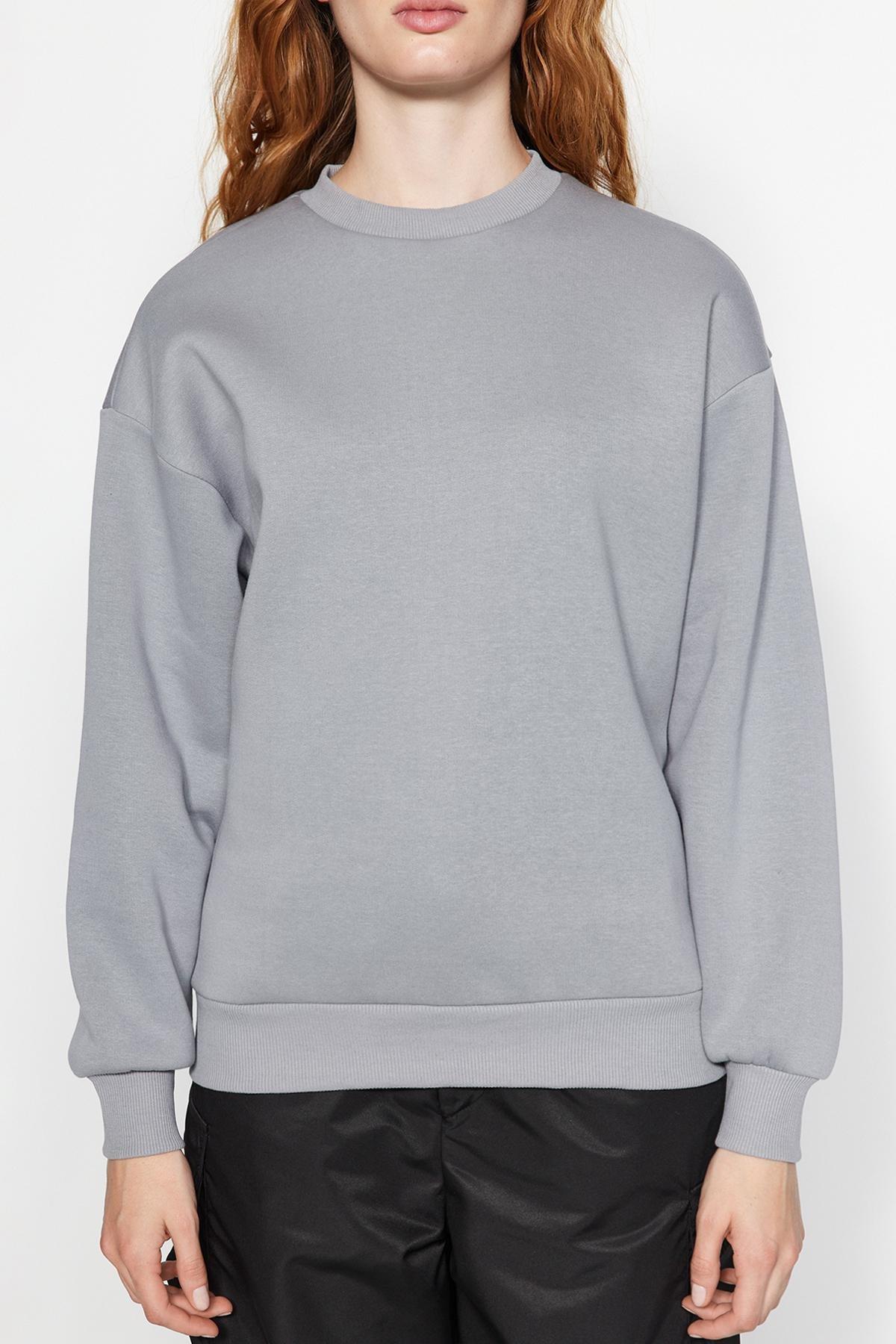 Trendyol - Grey Crew Neck Knitted Sweatshirt