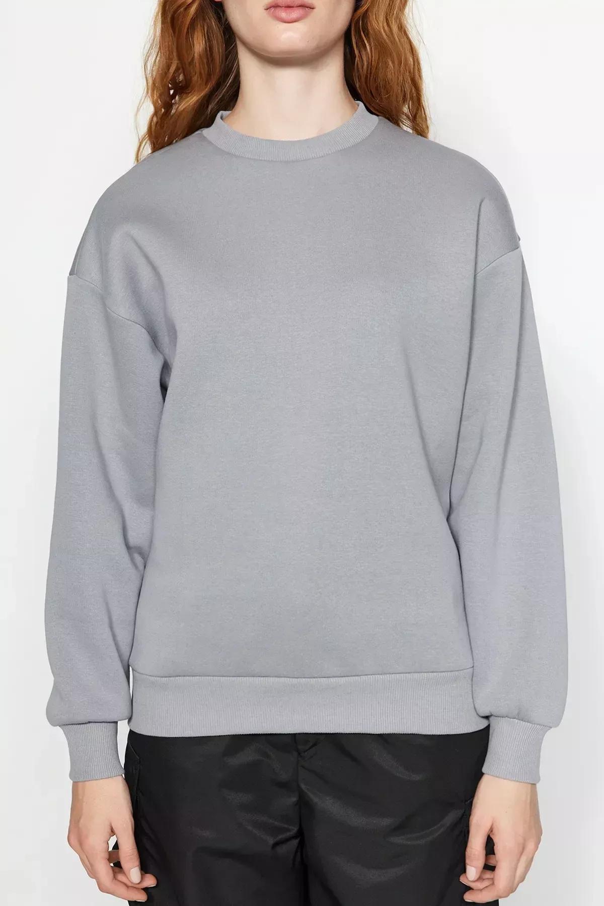 Grey Crew Neck Knitted Sweatshirt, , large image number 2