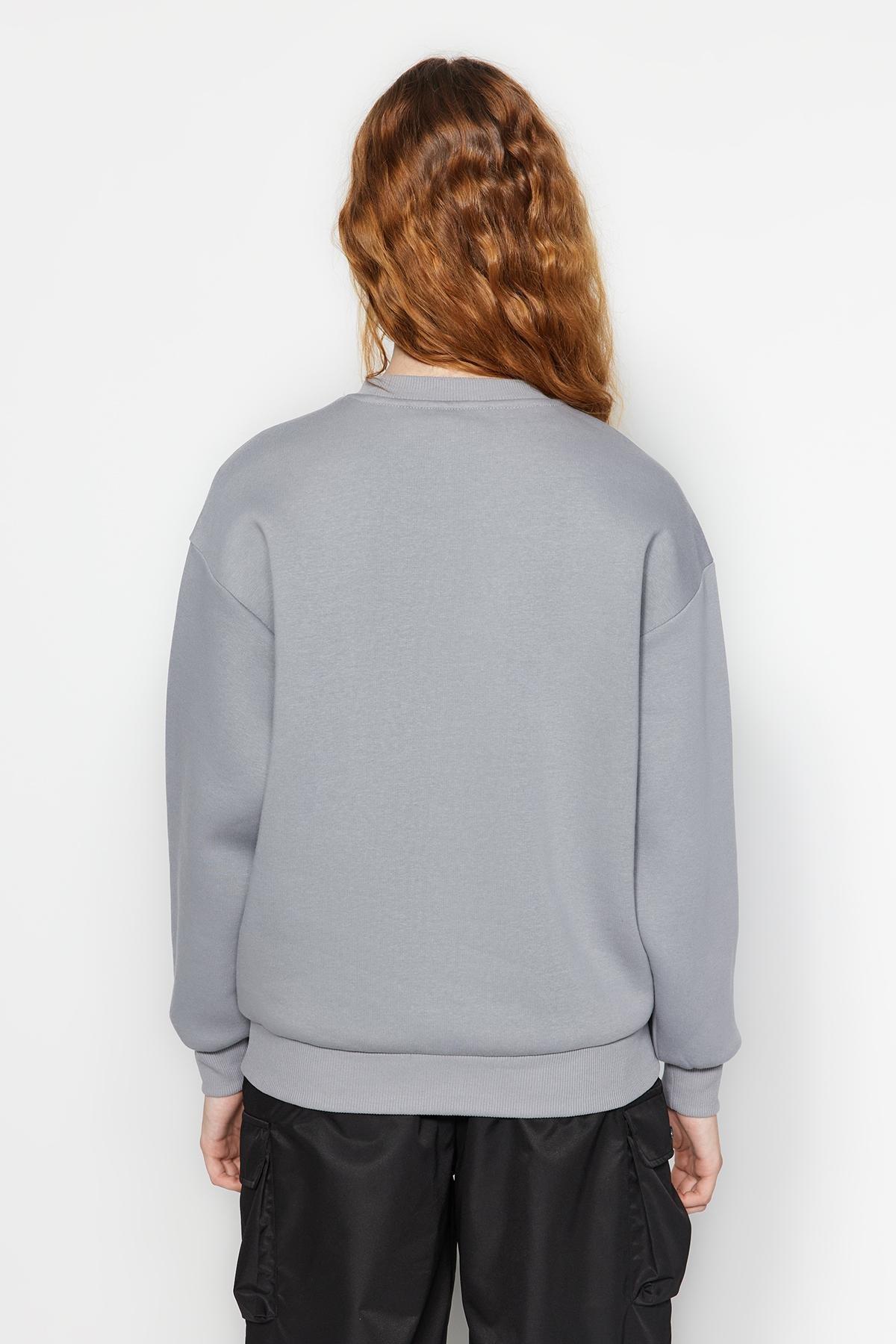 Grey Crew Neck Knitted Sweatshirt, , large image number 4