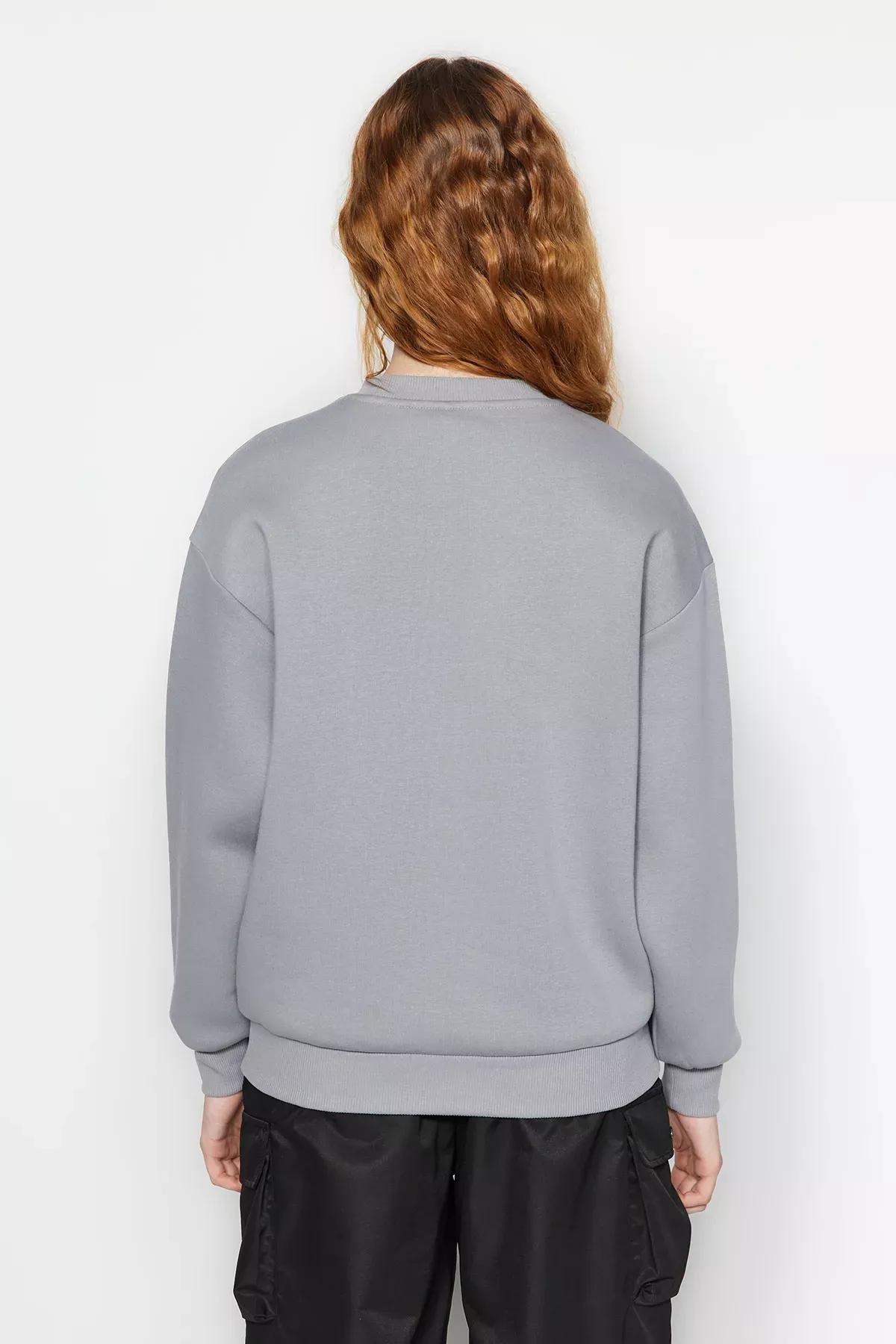 Grey Crew Neck Knitted Sweatshirt, , large image number 4