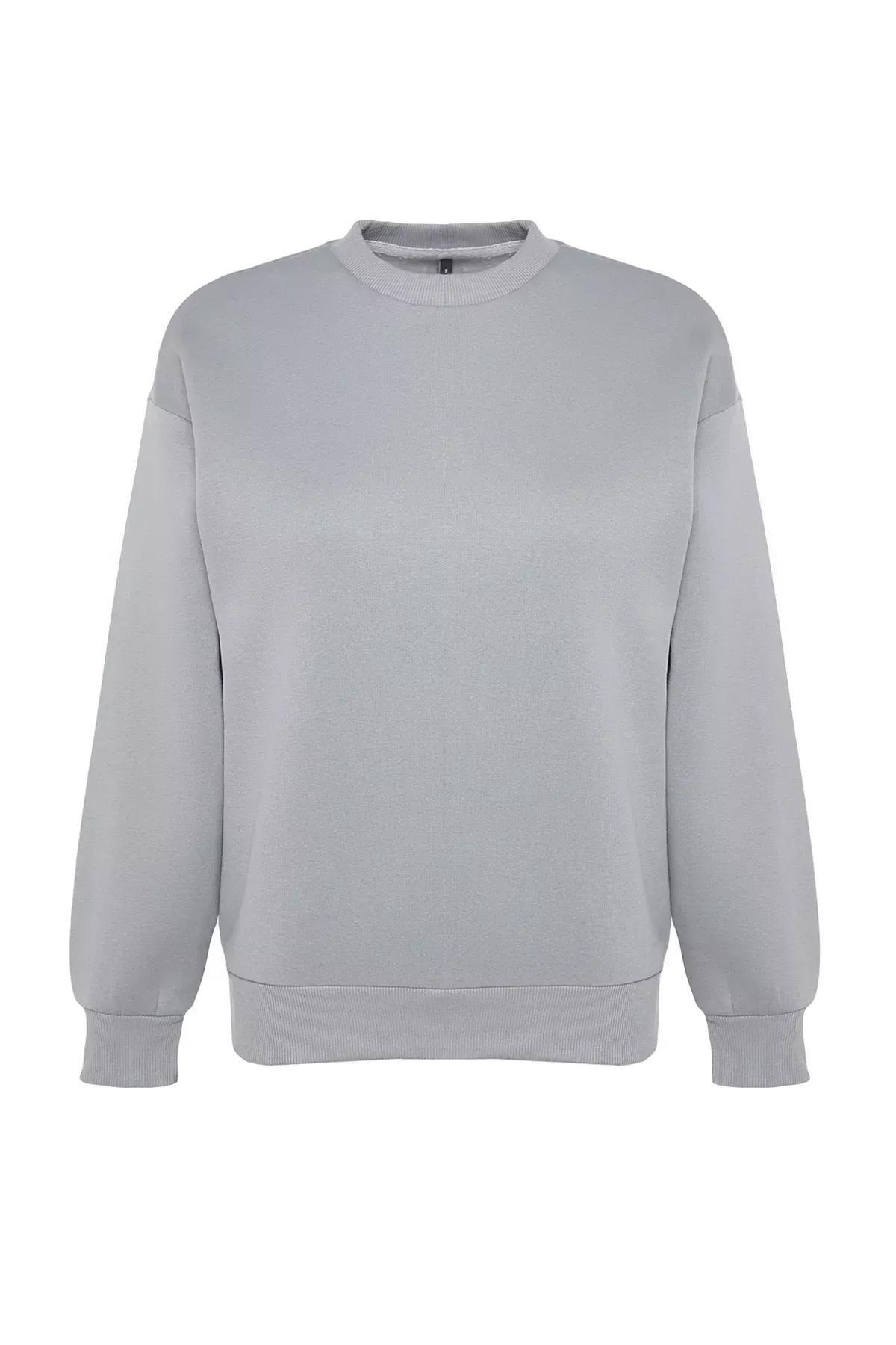 Grey Crew Neck Knitted Sweatshirt, , large image number 5