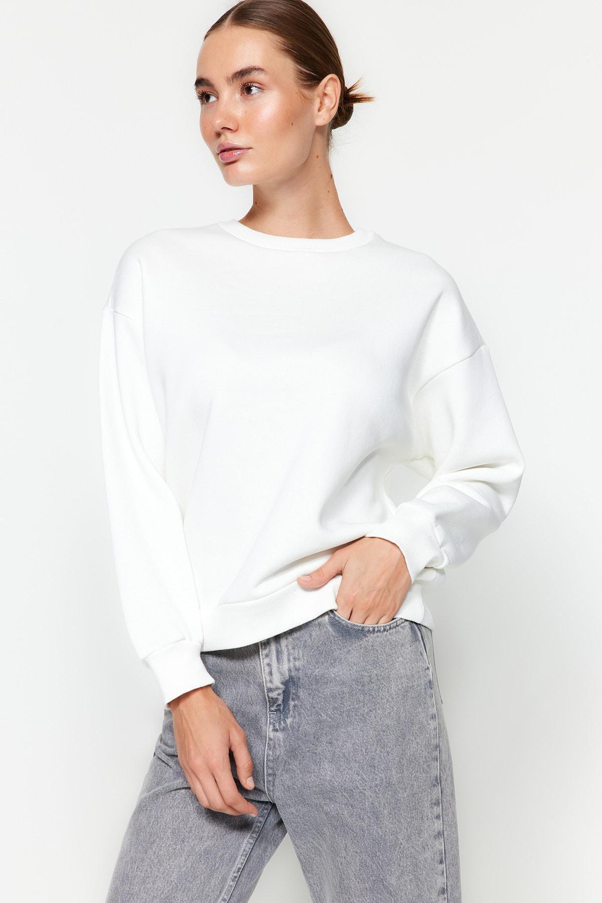 Trendyol - White Fleeced Knitted Sweatshirt