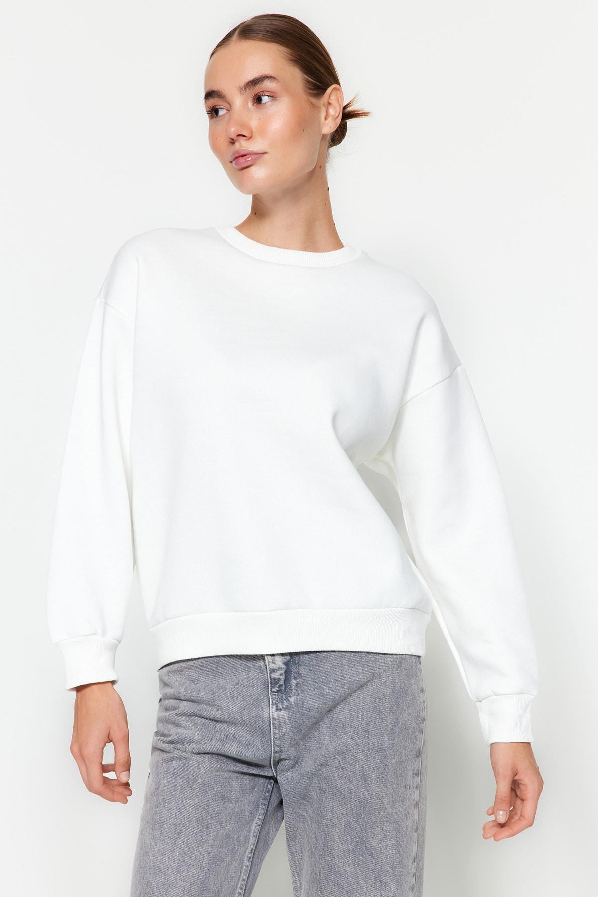 Trendyol - White Fleeced Knitted Sweatshirt