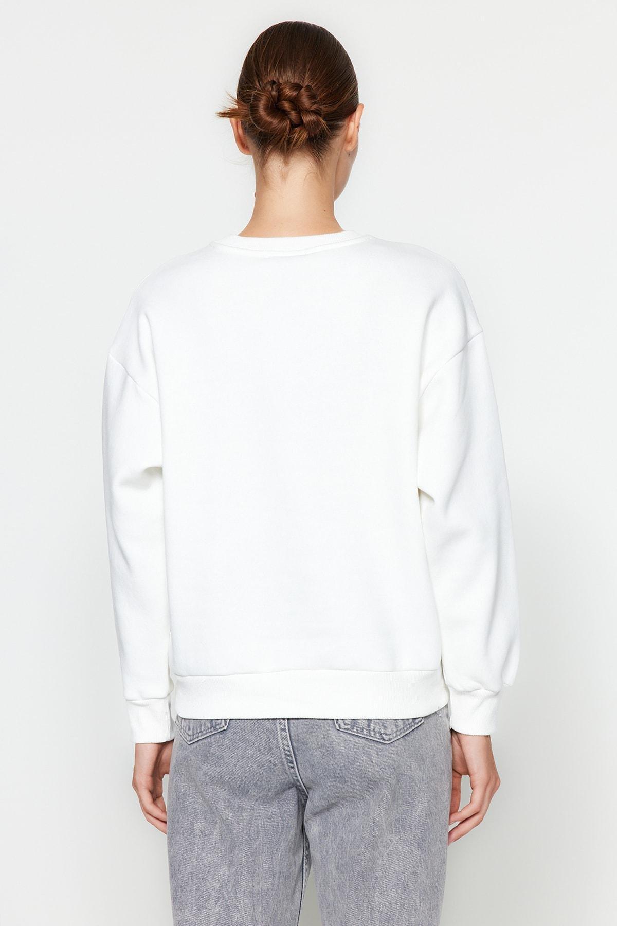 Trendyol - White Fleeced Knitted Sweatshirt