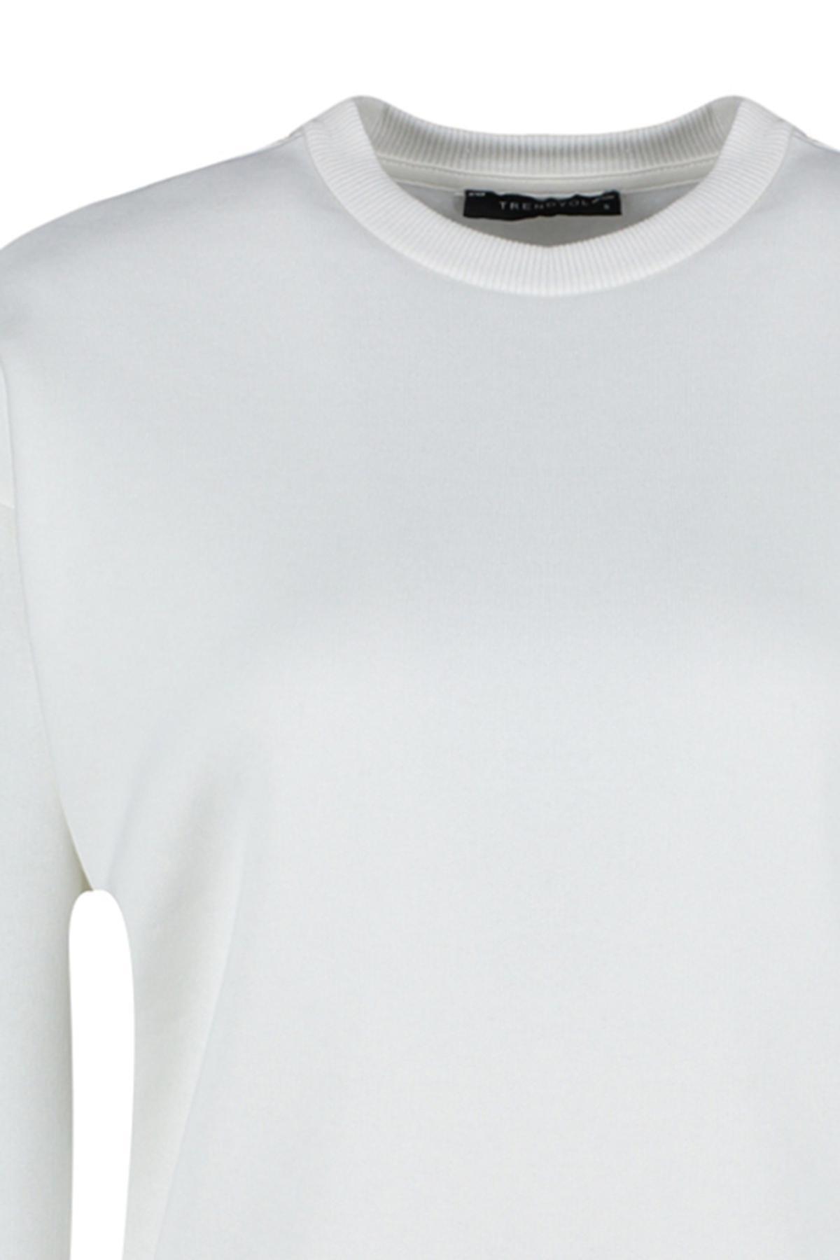 Trendyol - White Fleeced Knitted Sweatshirt