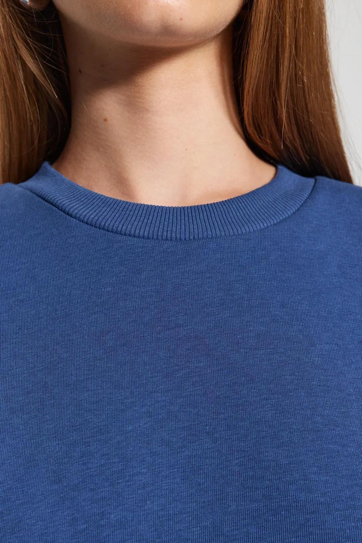 Blue Crew Neck Knitted Sweatshirt, Indigo, large image number 4