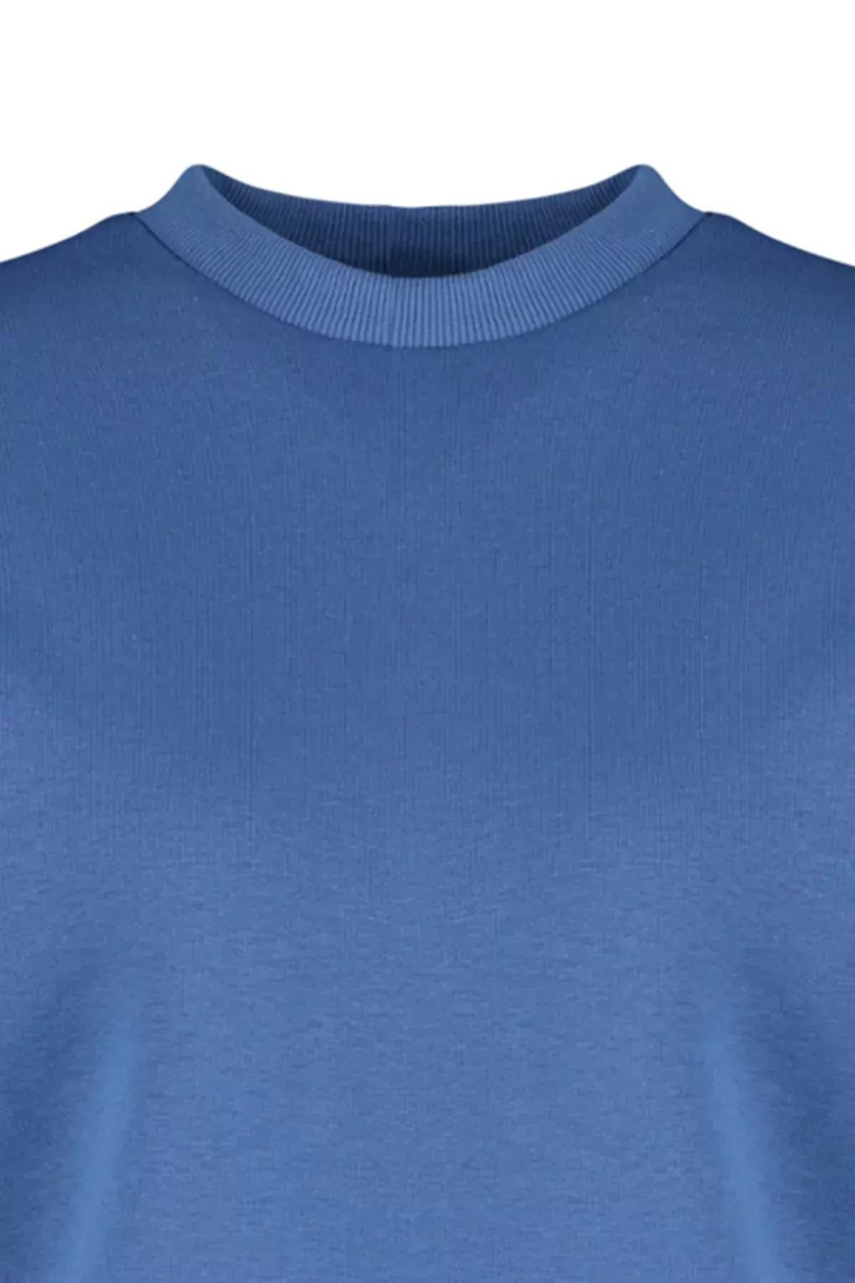 Blue Crew Neck Knitted Sweatshirt, Indigo, large image number 6