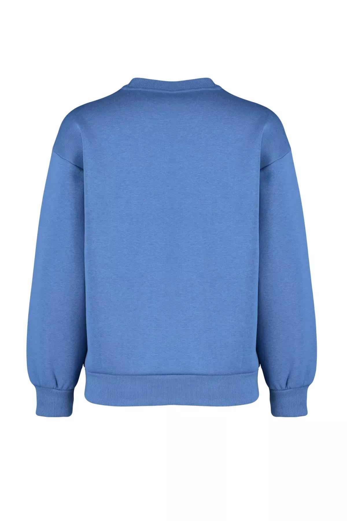 Blue Crew Neck Knitted Sweatshirt, Indigo, large image number 7