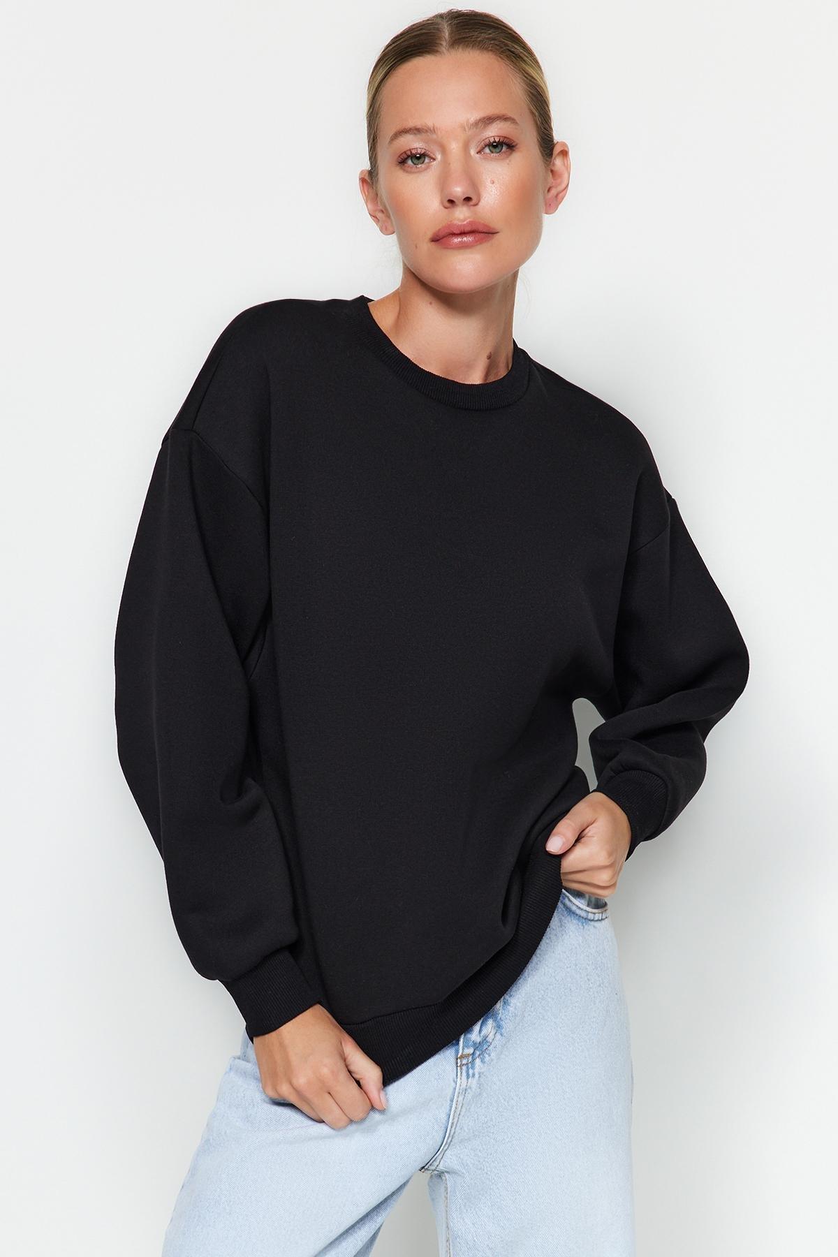 Black Crew Neck Knitted Sweatshirt, , large image number 0