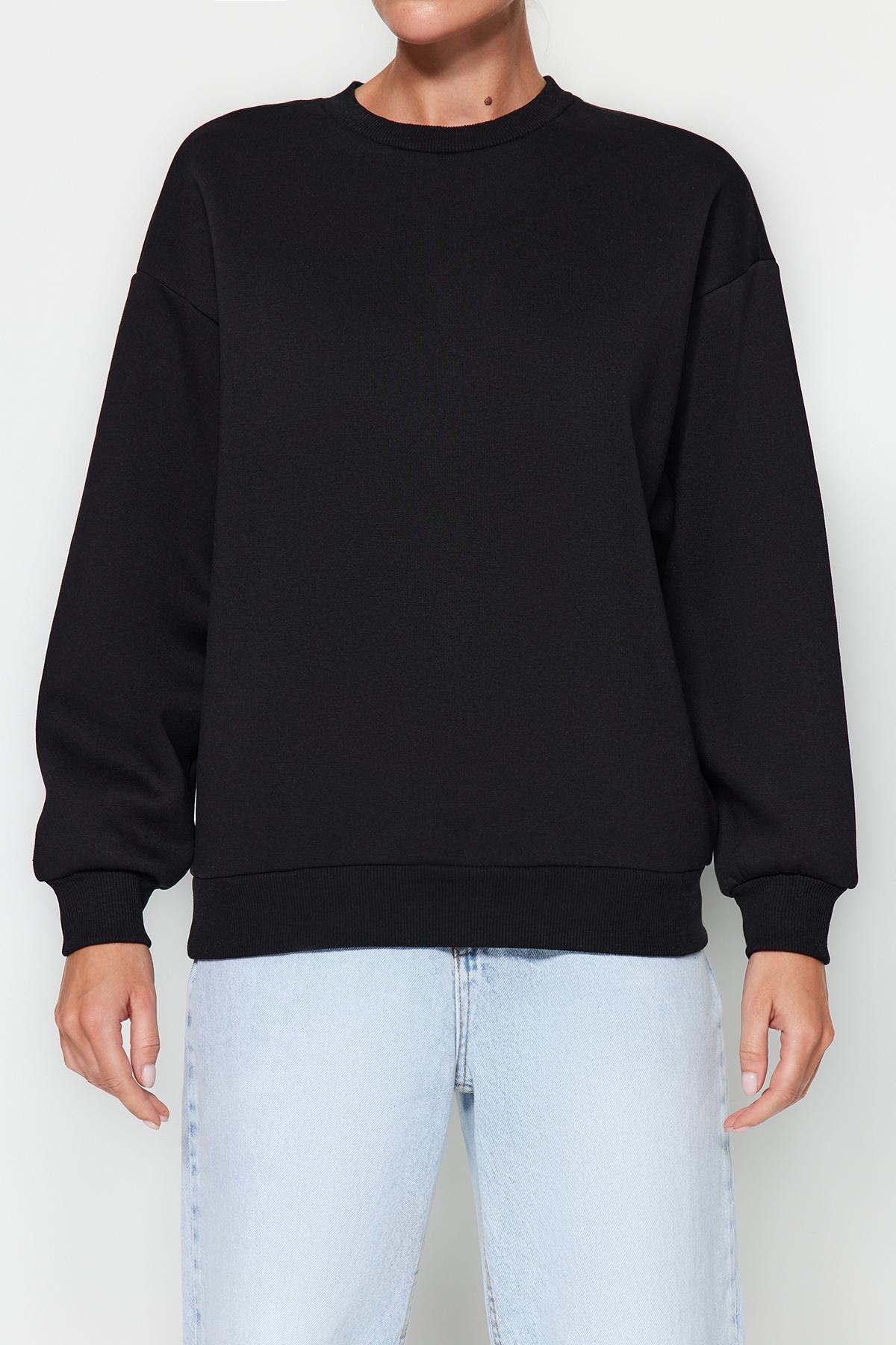 Black Crew Neck Knitted Sweatshirt, , large image number 1