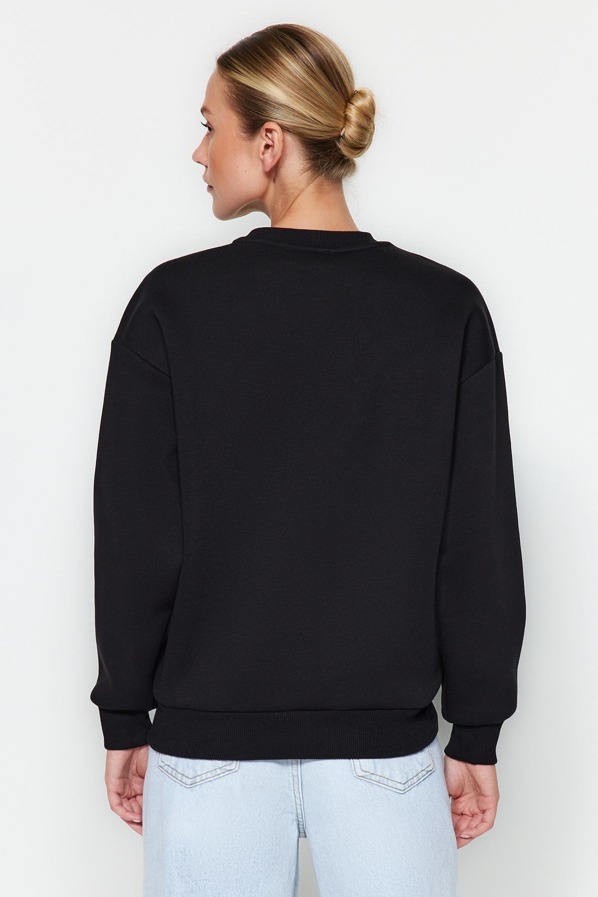 Black Crew Neck Knitted Sweatshirt, , large image number 3