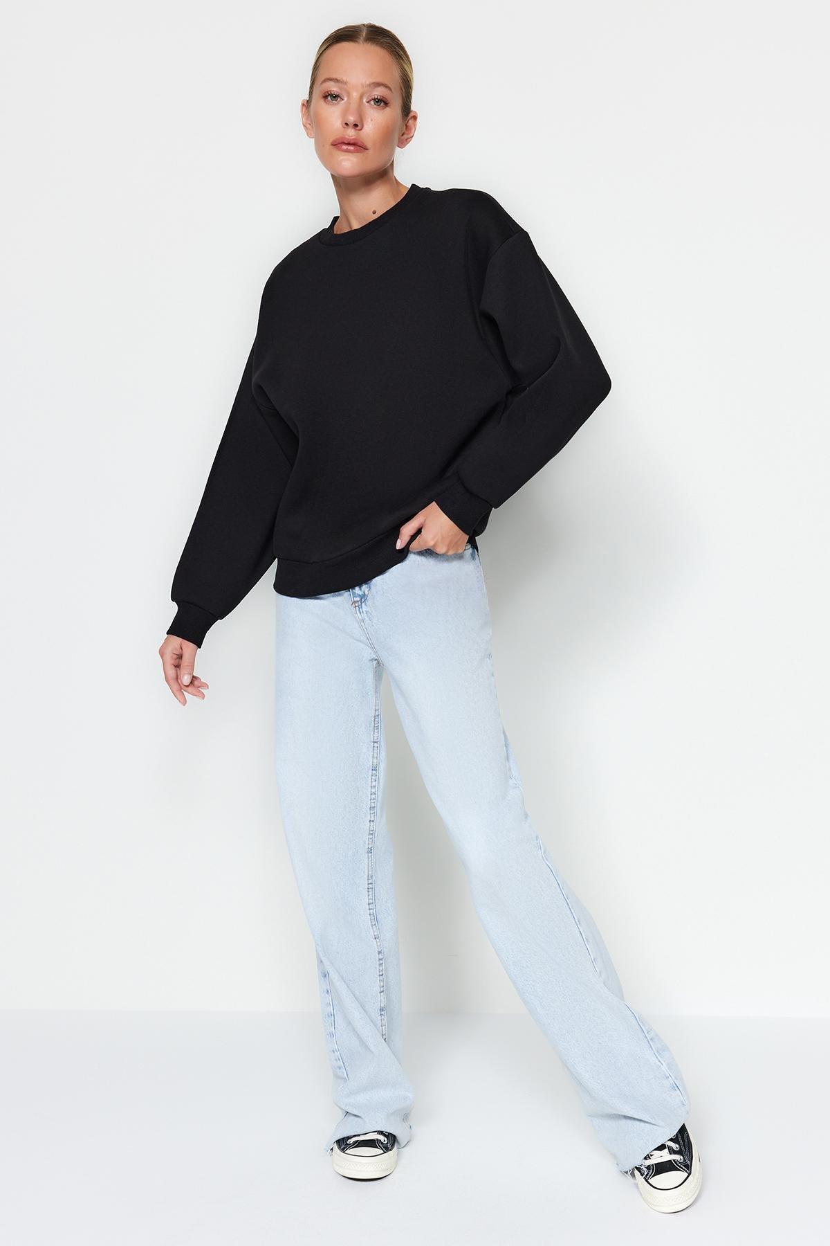 Black Crew Neck Knitted Sweatshirt, , large image number 4