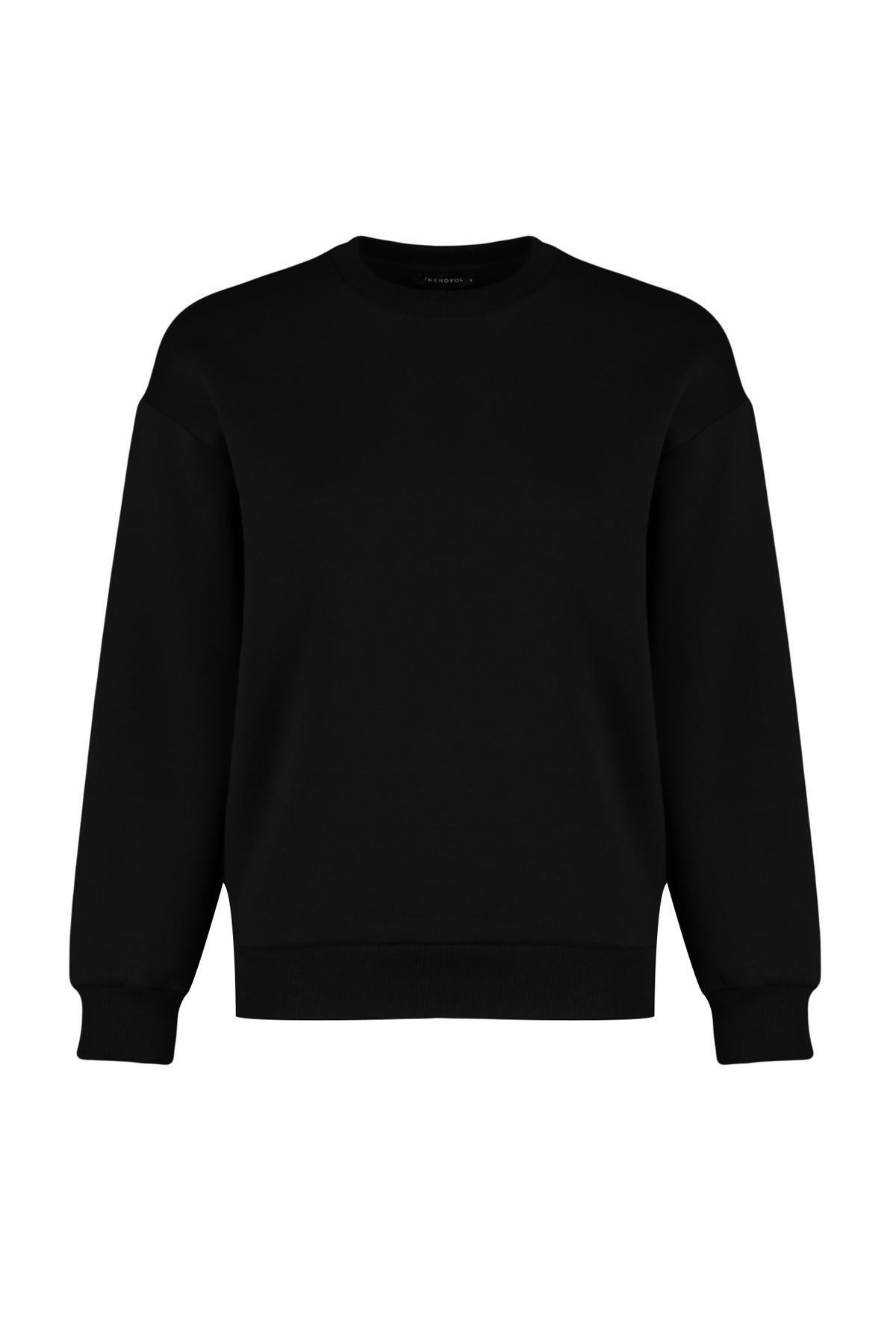 Black Crew Neck Knitted Sweatshirt, , large image number 5