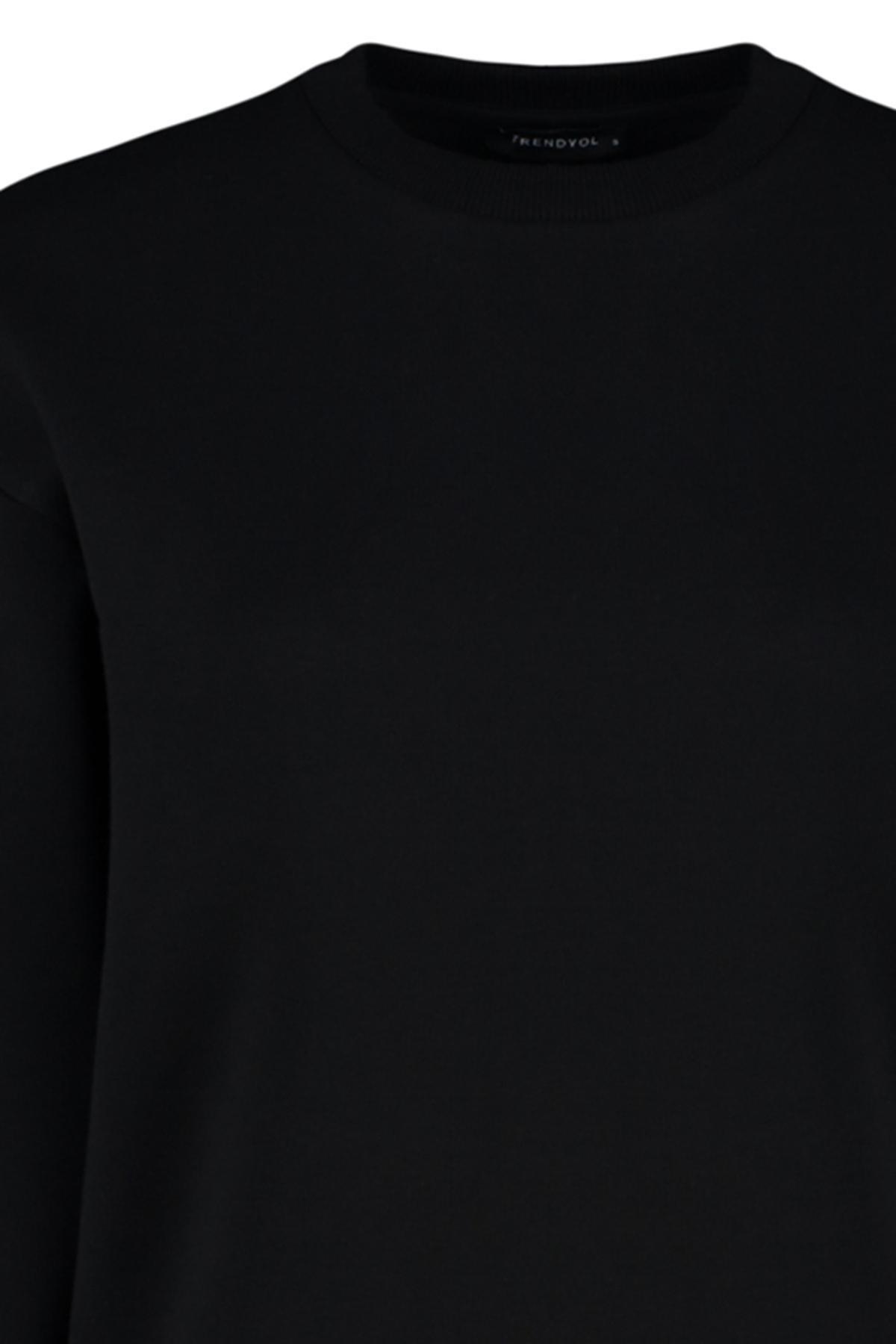 Black Crew Neck Knitted Sweatshirt, , large image number 6