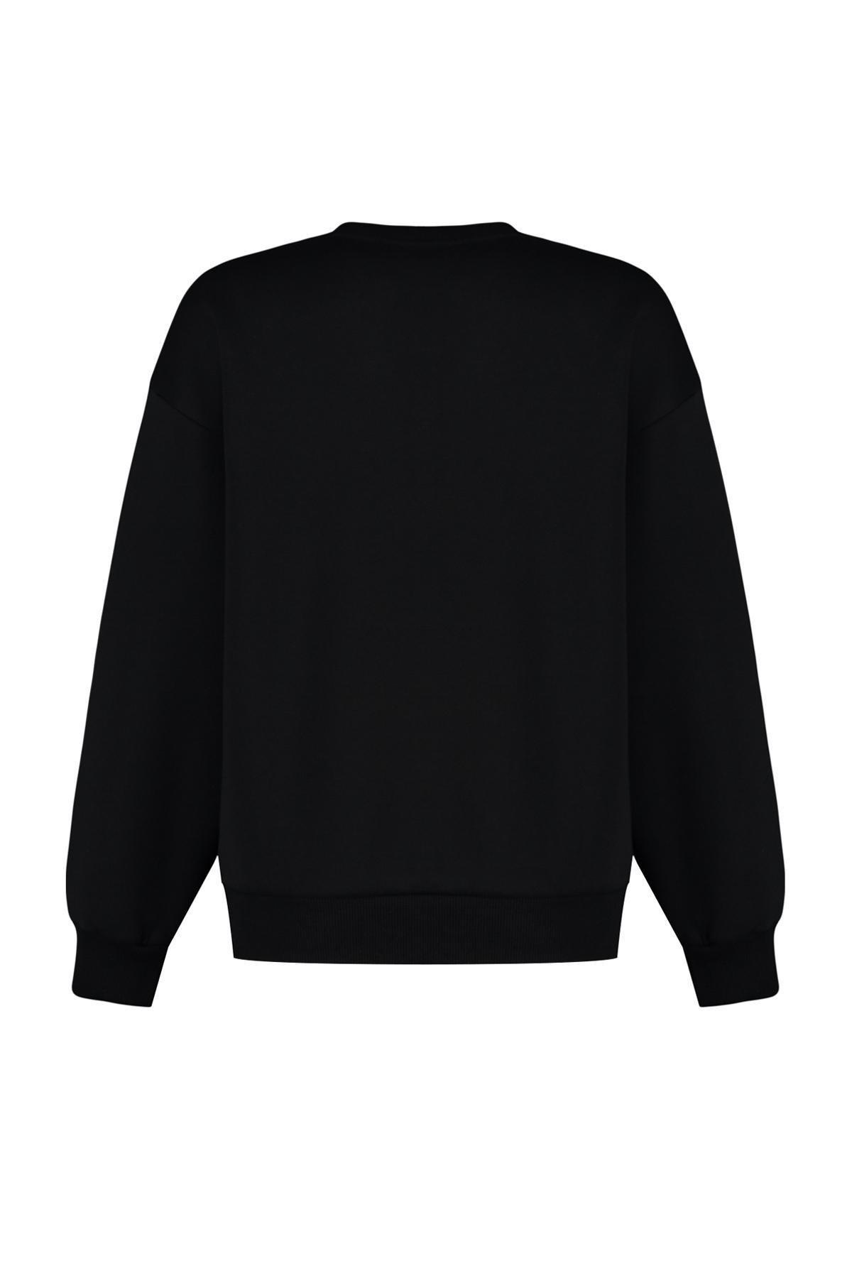 Black Crew Neck Knitted Sweatshirt, , large image number 7