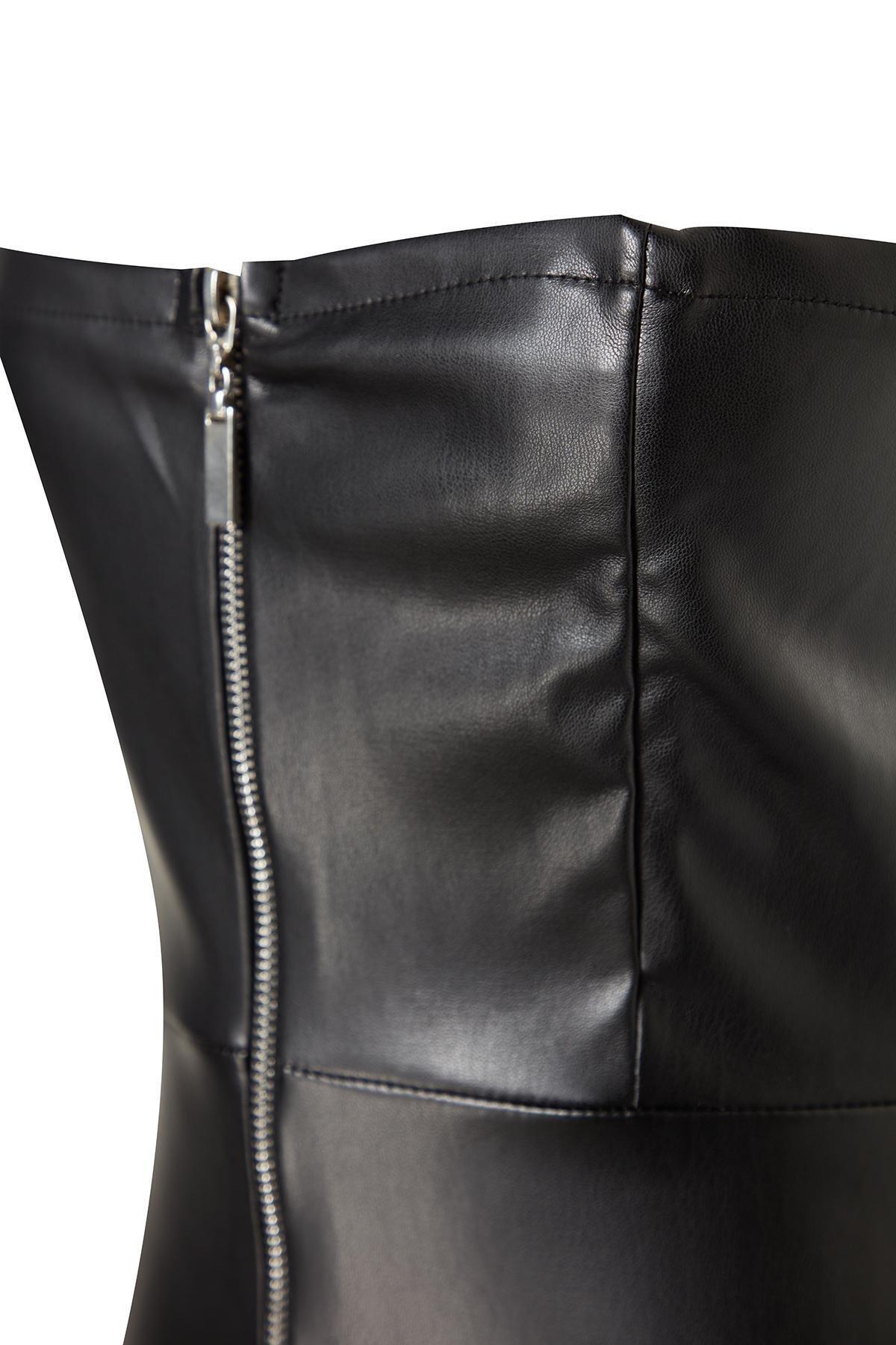Black Faux Leather Strapless Midi Dress, , large image number 6