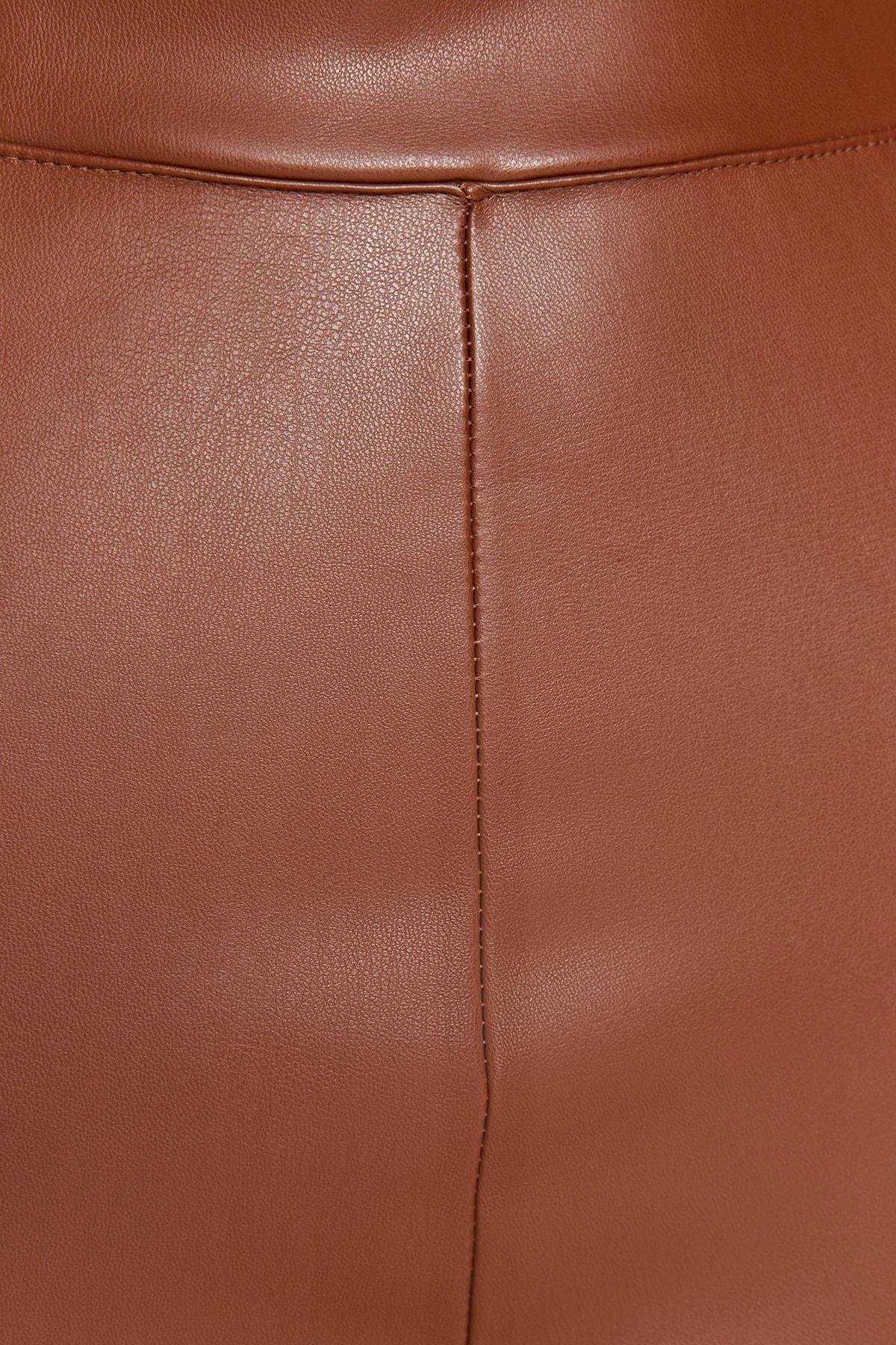 Brown Imitation Leather High Waist Mini Skirt, , large image number 4