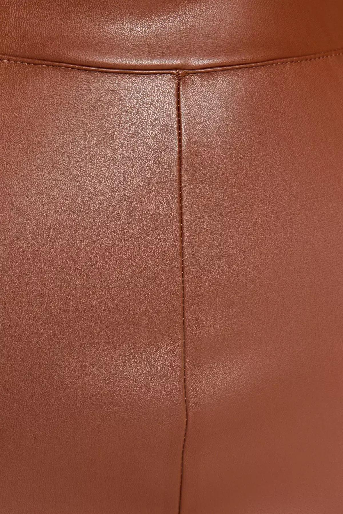 Brown Imitation Leather High Waist Mini Skirt, Brown, large image number 4