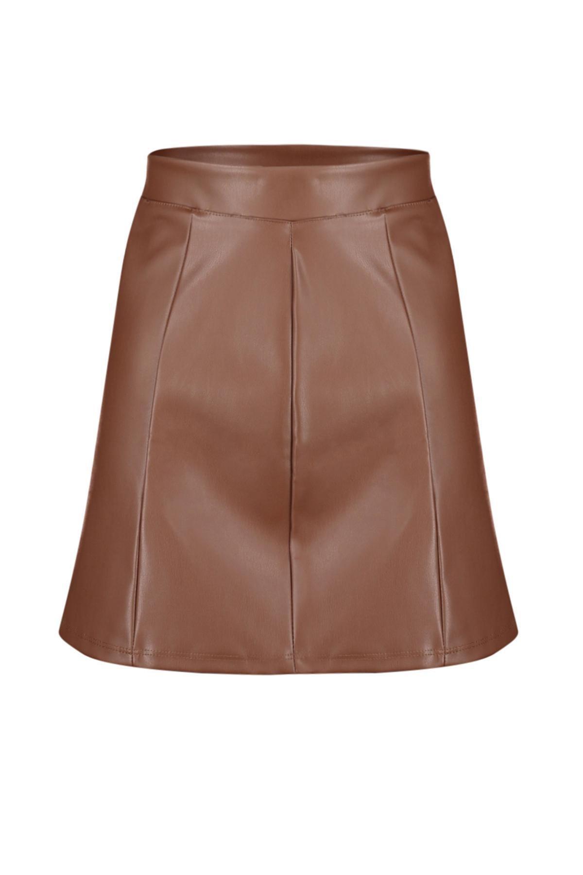 Brown Imitation Leather High Waist Mini Skirt, , large image number 5