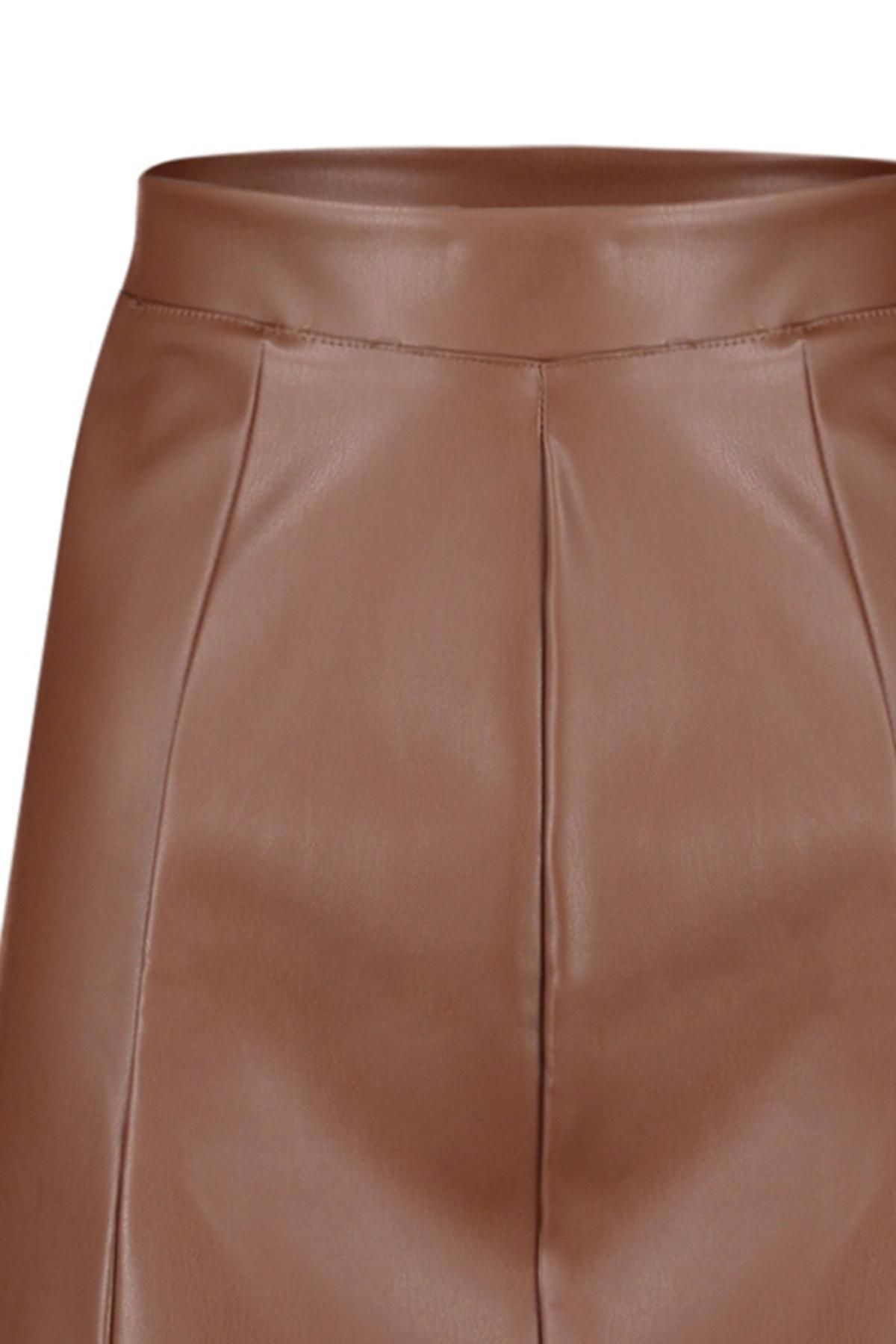 Brown Imitation Leather High Waist Mini Skirt, , large image number 6