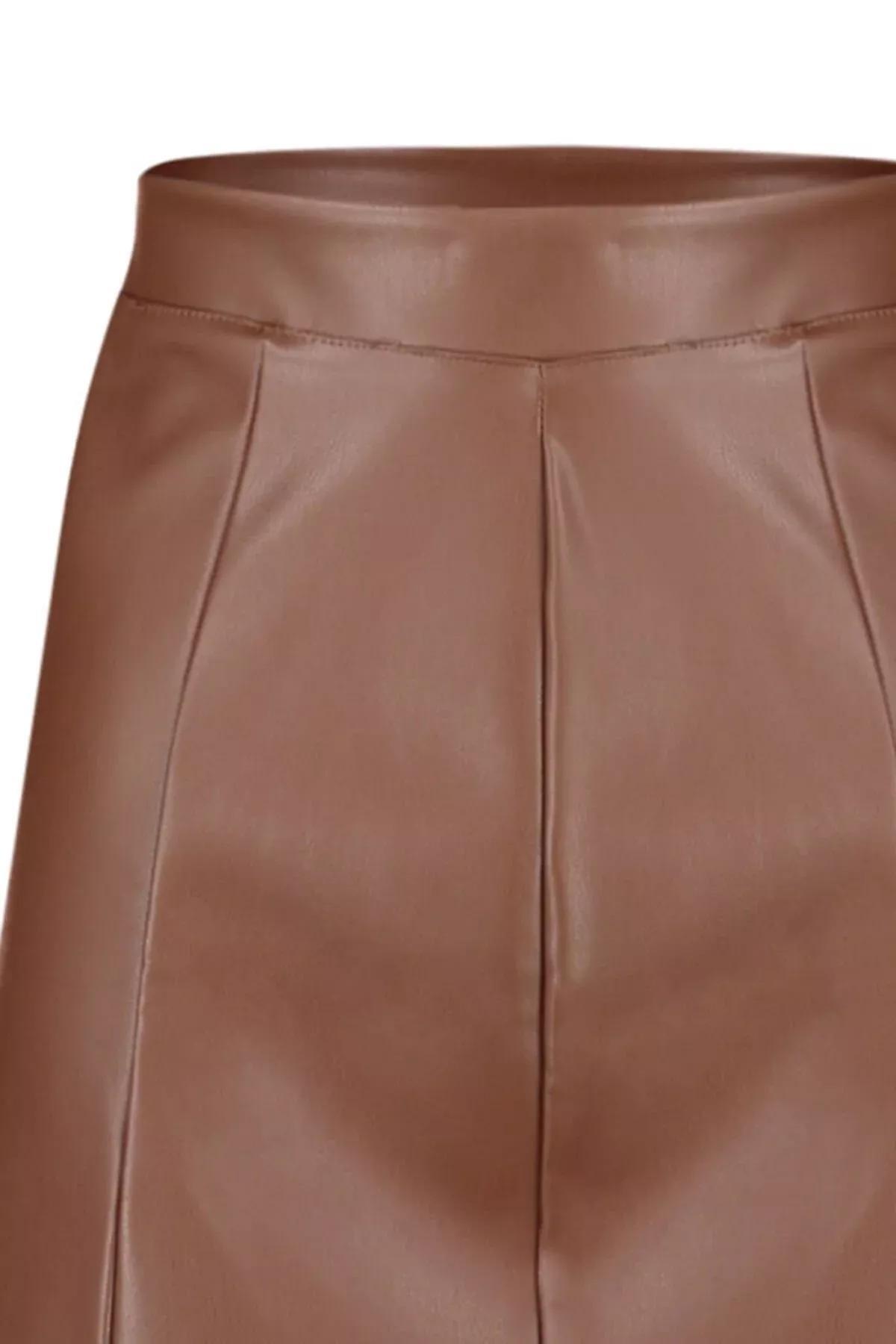 Brown Imitation Leather High Waist Mini Skirt, Brown, large image number 6