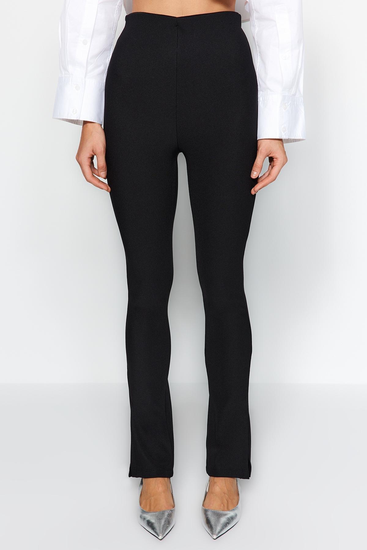 Black High Waist Knitted Leggings, , large image number 3