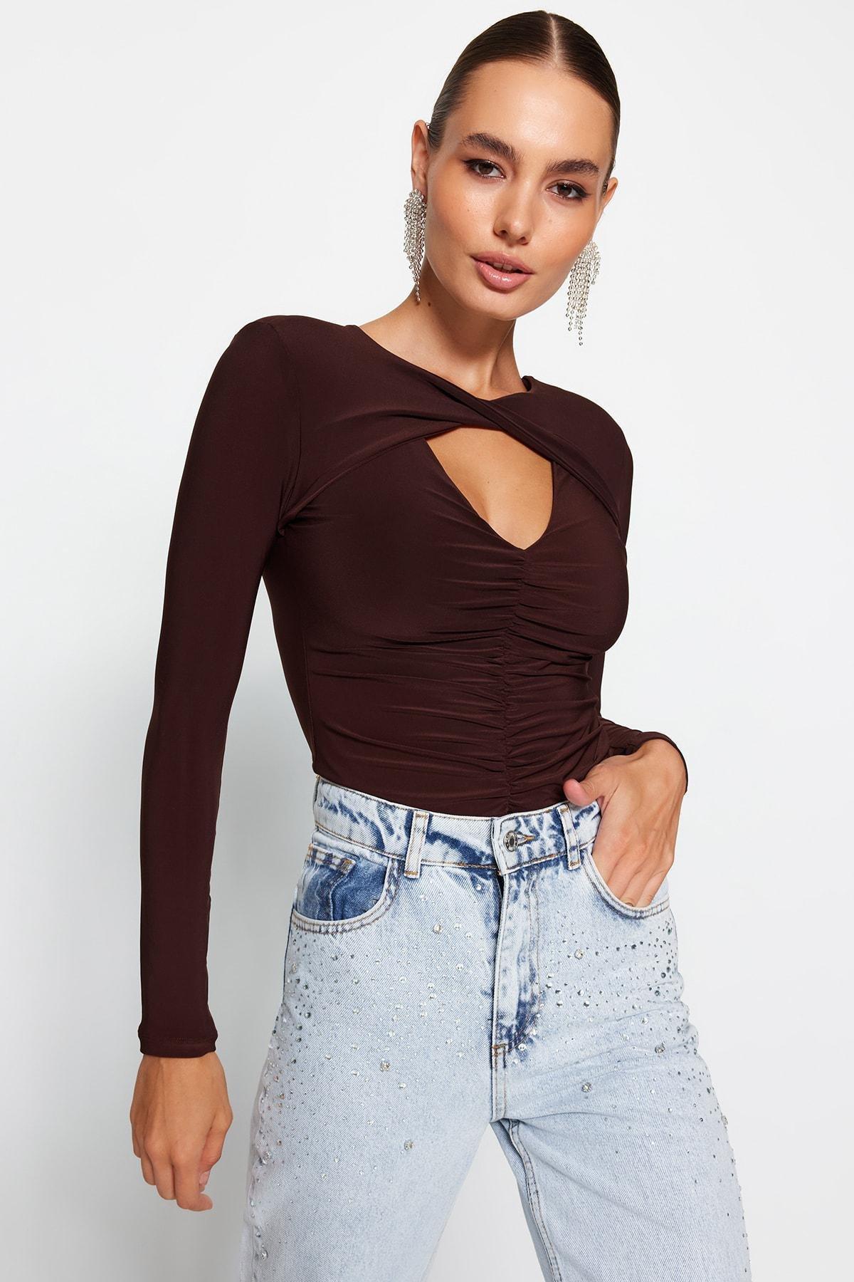 Brown Cut Out Knitted Body, , large image number 0