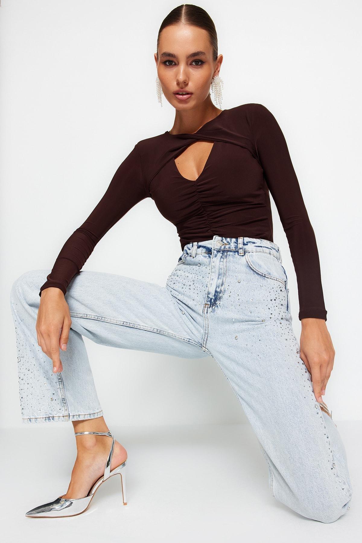 Brown Cut Out Knitted Body, , large image number 2