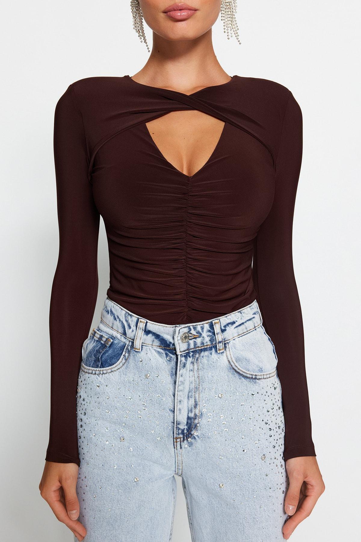 Brown Cut Out Knitted Body, , large image number 3