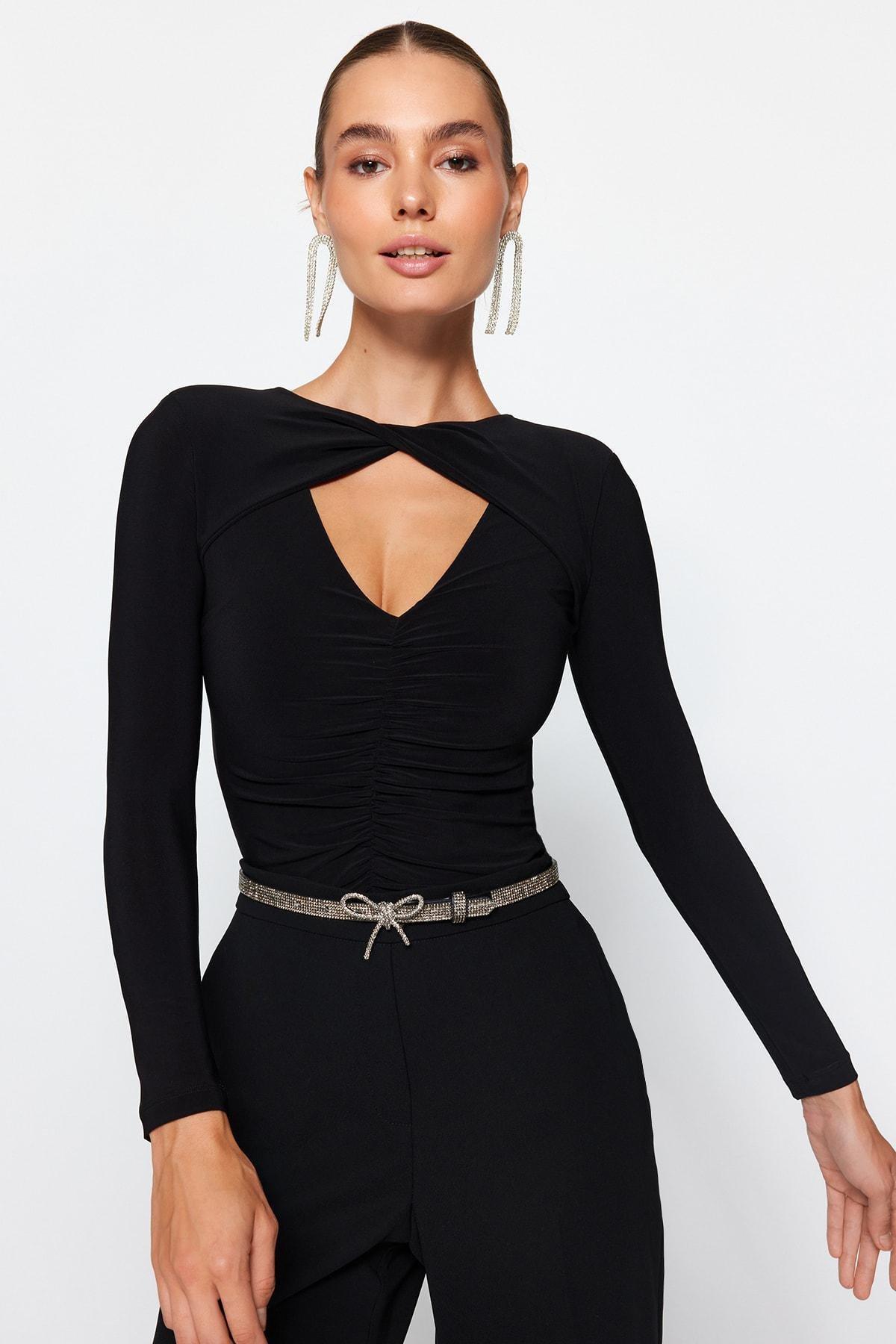 Black Knitted Body With Window Detail, , large image number 0