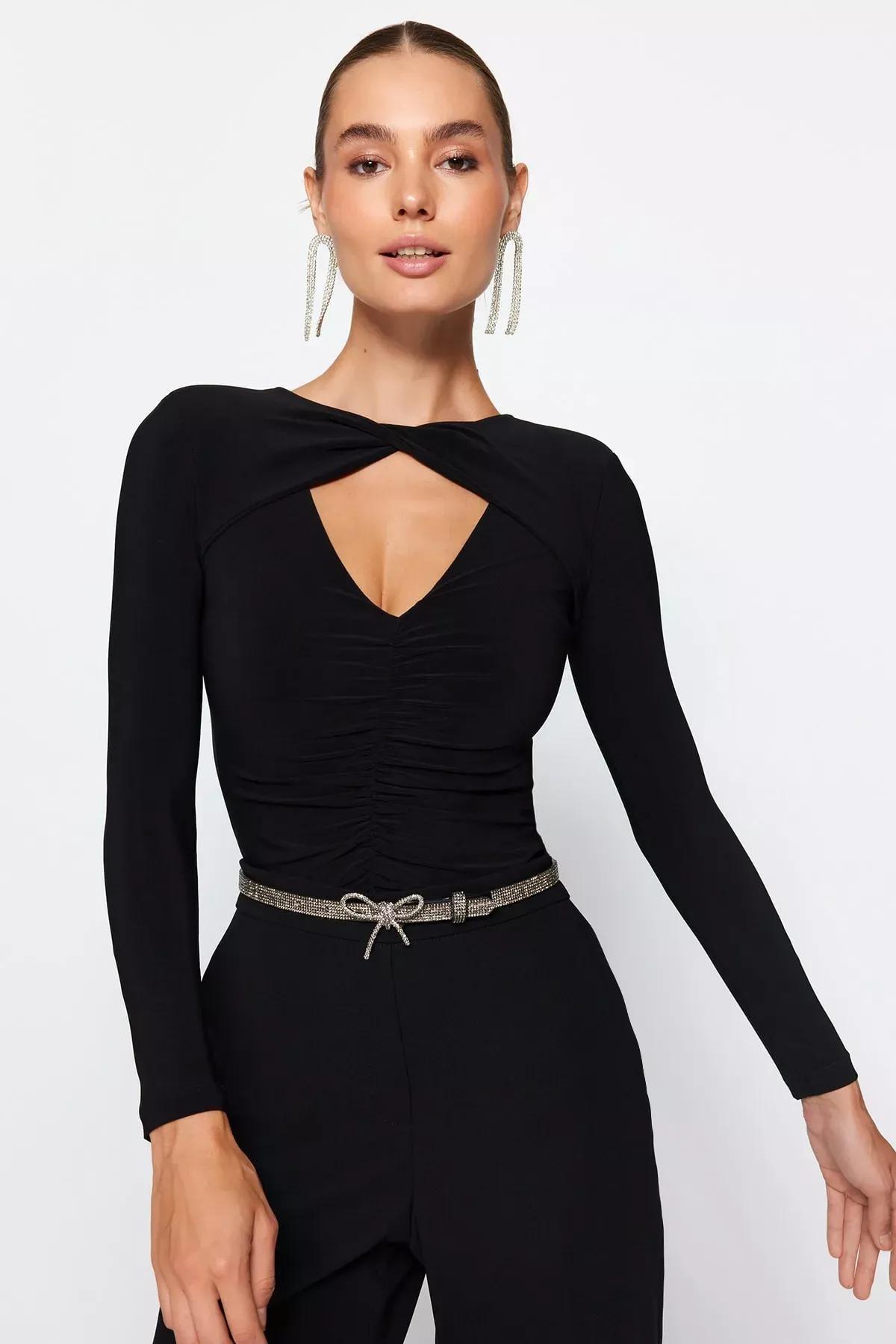 Black Knitted Body With Window Detail, , large image number 0