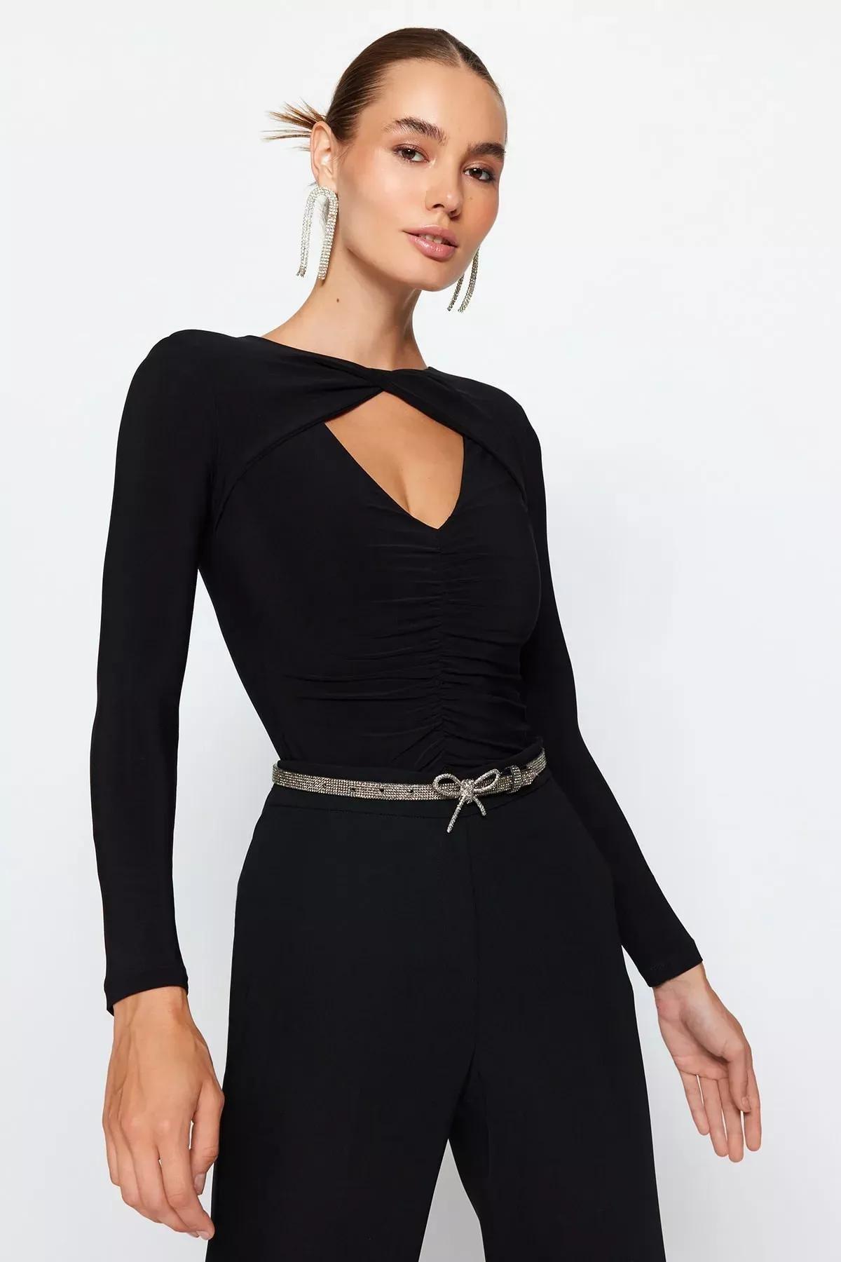 Black Knitted Body With Window Detail, , large image number 2