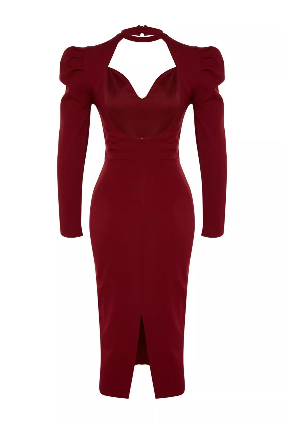 Red Wrap Over Evening Dress, Burgundy, large image number 6