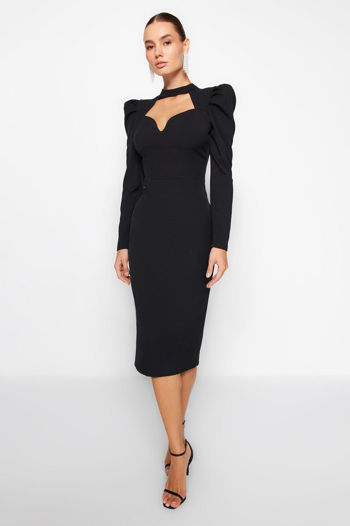 Black Wrap Over Fitted Occasion Wear Dress, , large image number 1