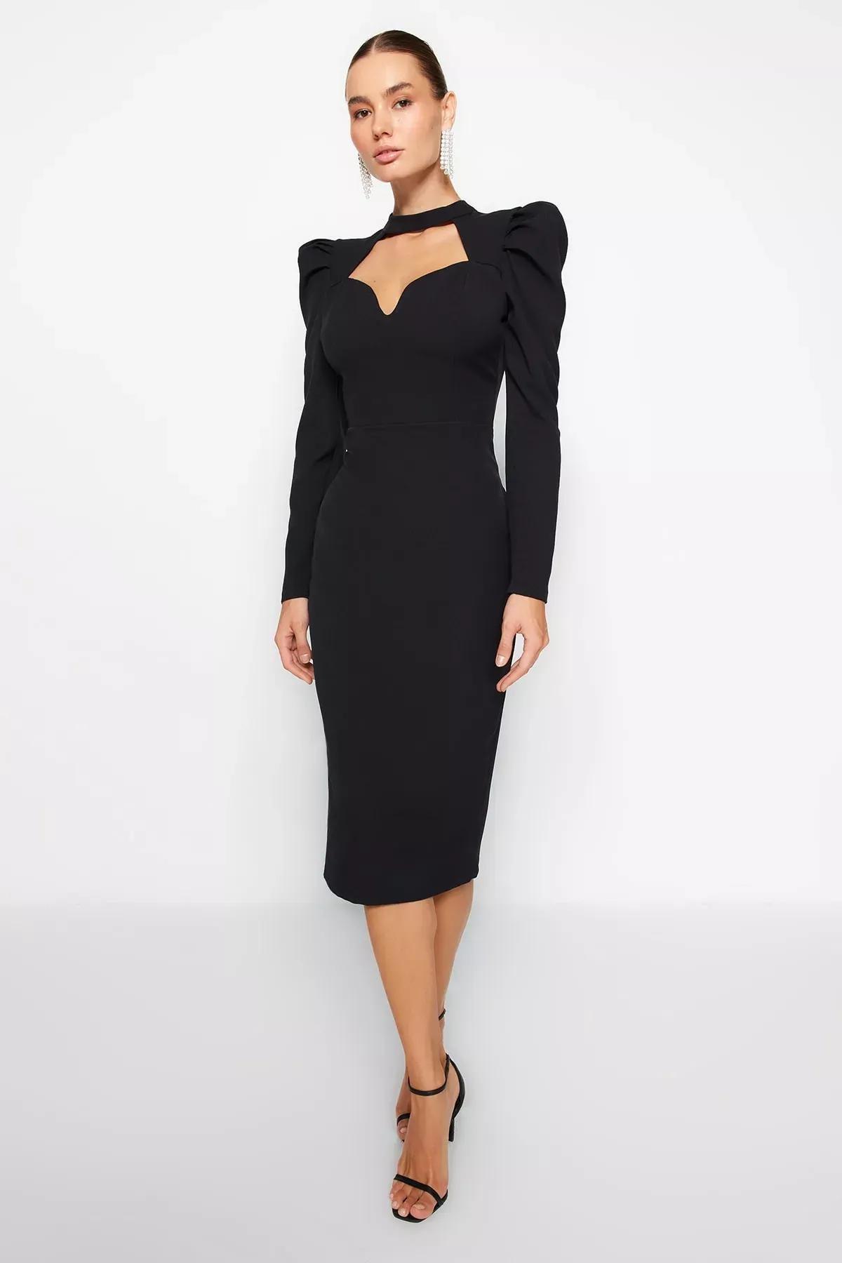 Black Wrap Over Fitted Occasion Wear Dress, , large image number 1