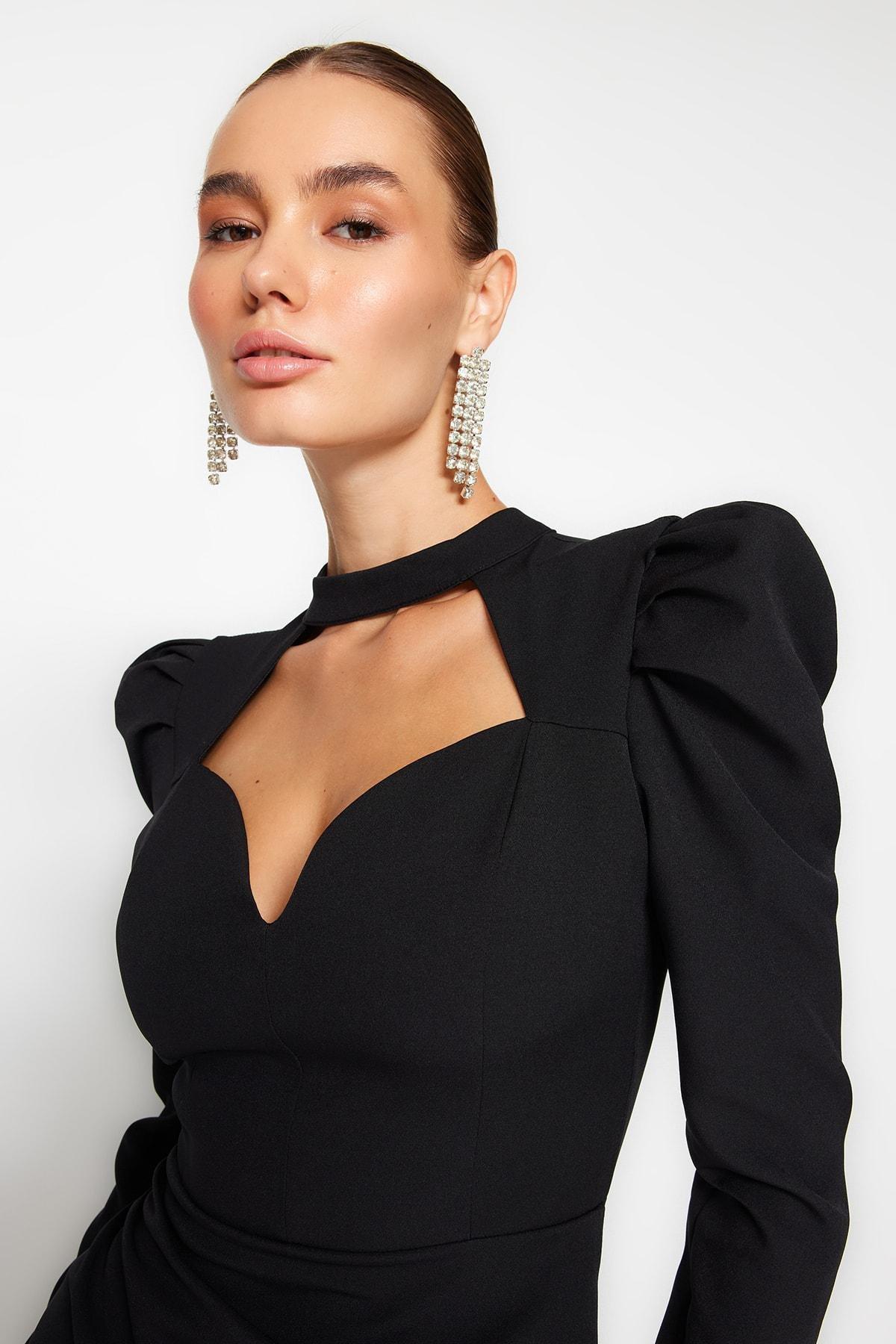 Black Wrap Over Fitted Occasion Wear Dress, , large image number 2