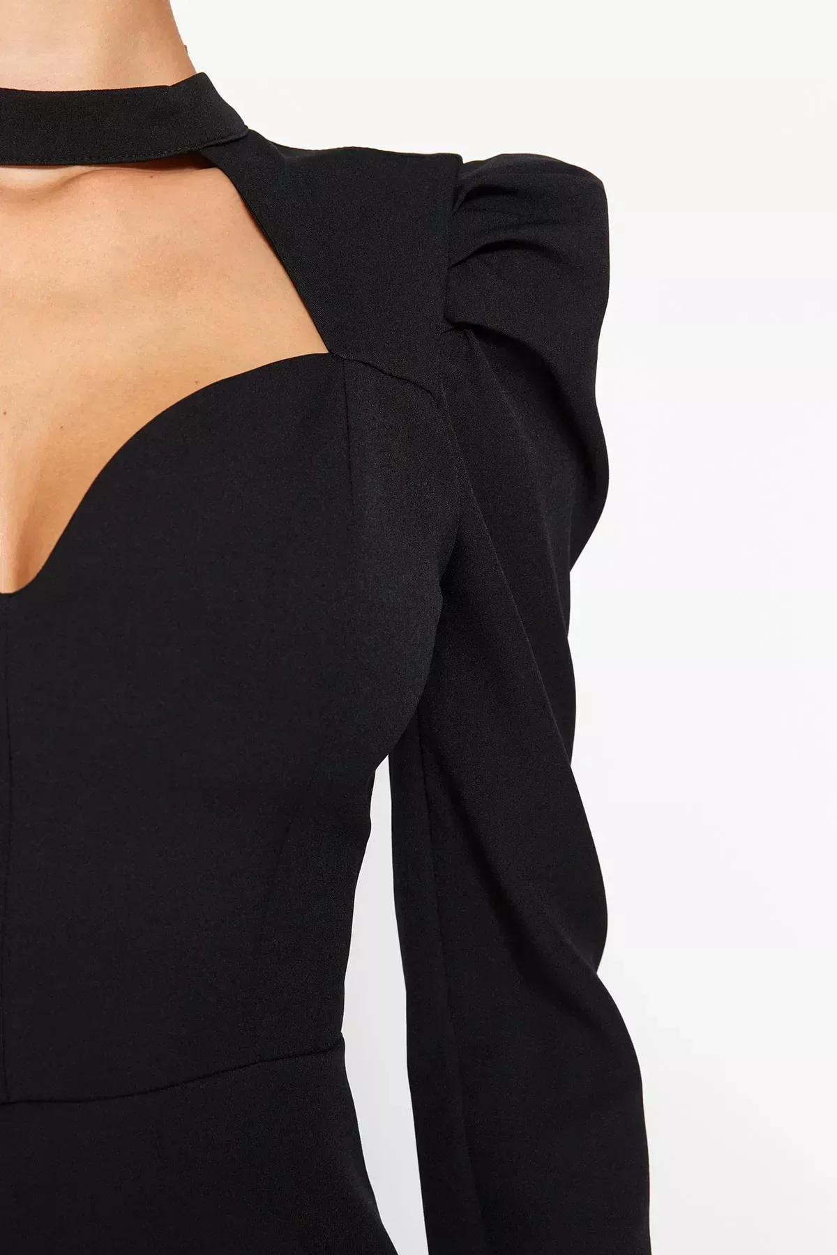 Black Wrap Over Fitted Occasion Wear Dress, , large image number 4
