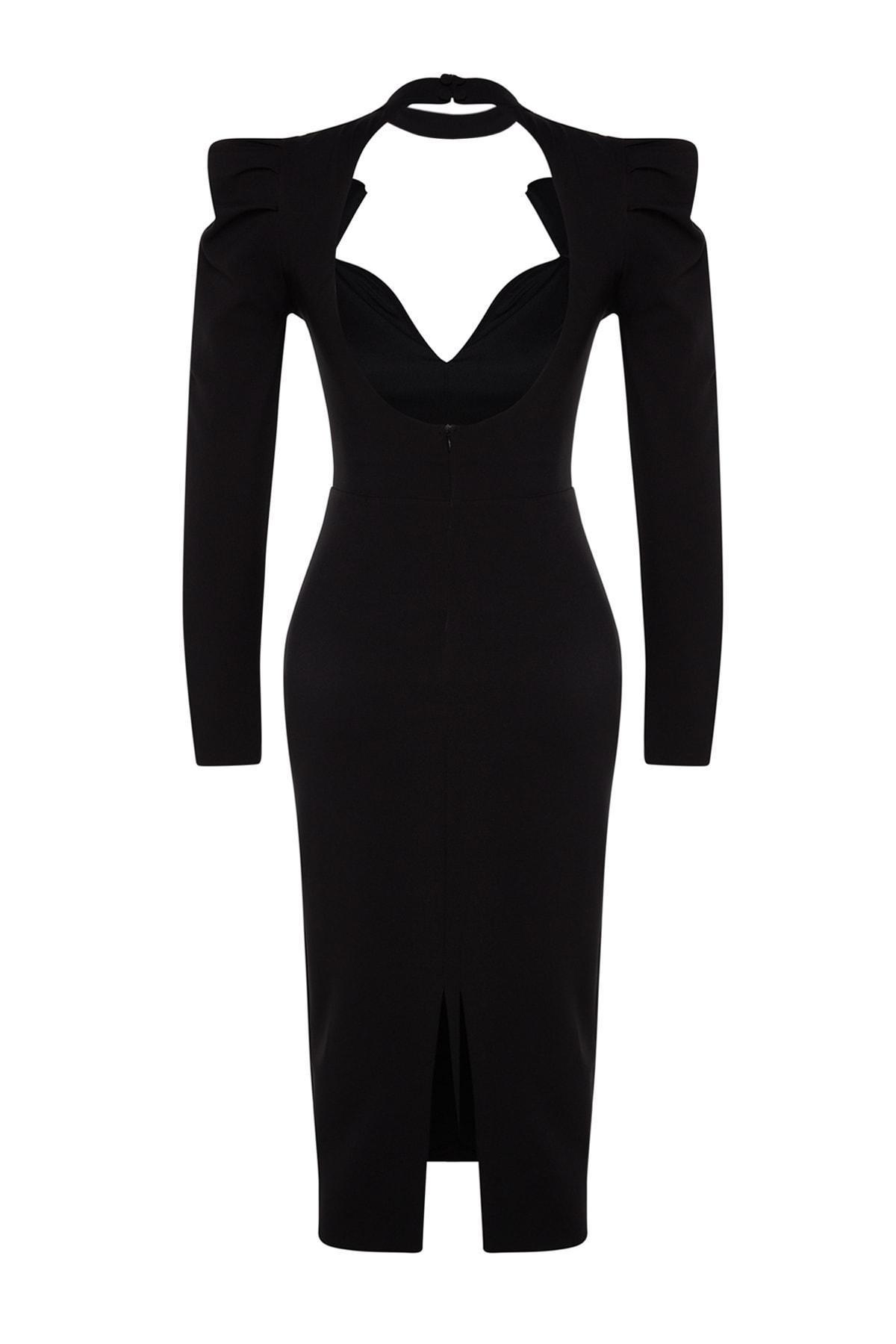 Black Wrap Over Fitted Occasion Wear Dress, , large image number 6