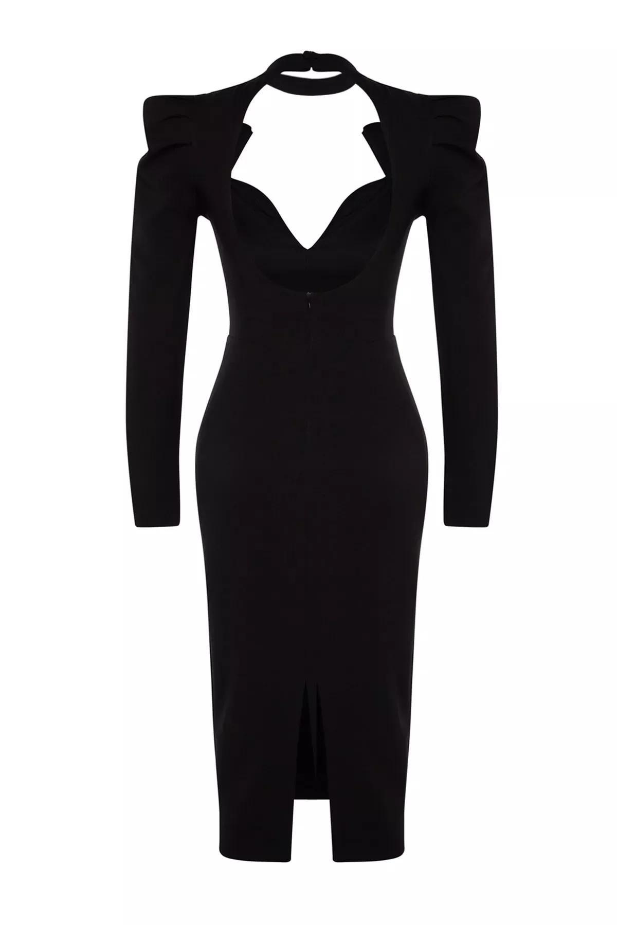Black Wrap Over Fitted Occasion Wear Dress, , large image number 7
