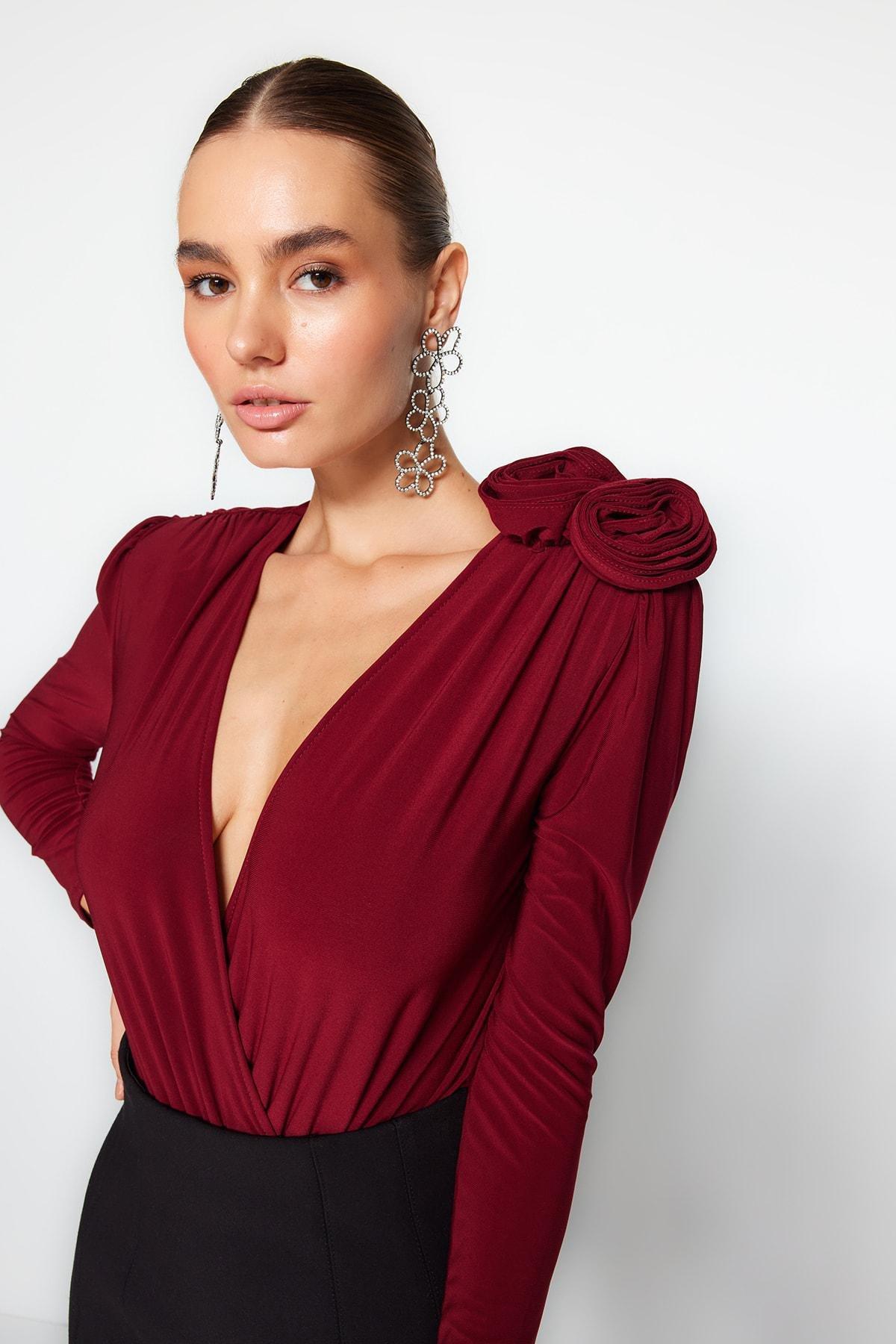 Red Low V-Neck Bodysuit, , large image number 1