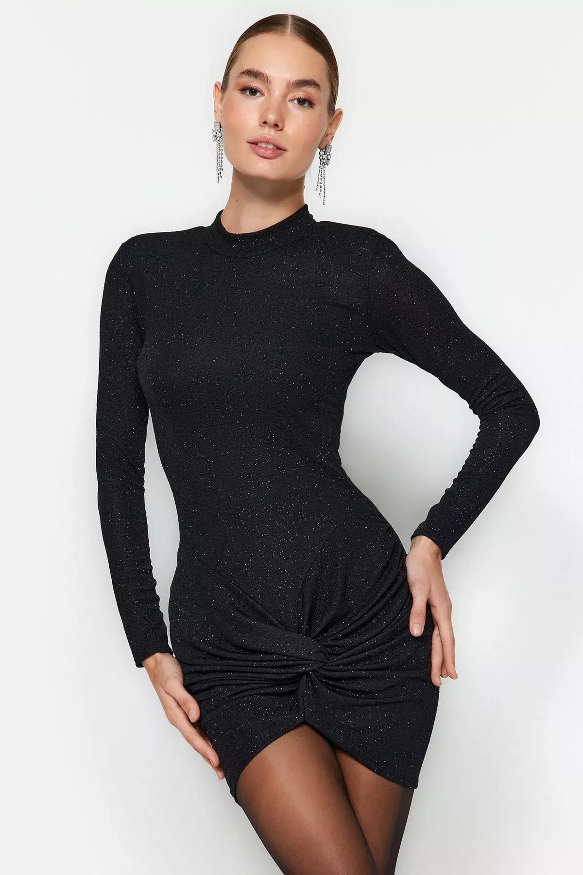 Fitted Knot Bodycon Dress, BLACK, large image number 1