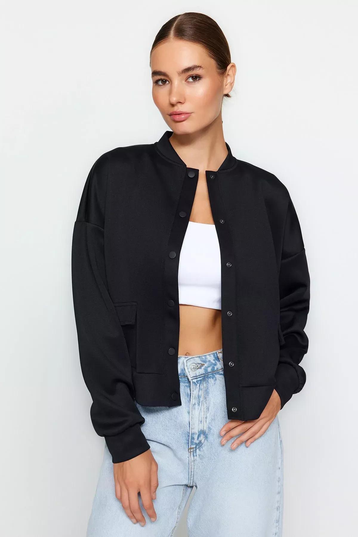 Navy Knitted Buttoned Snaped Jacket, Navy blue, medium