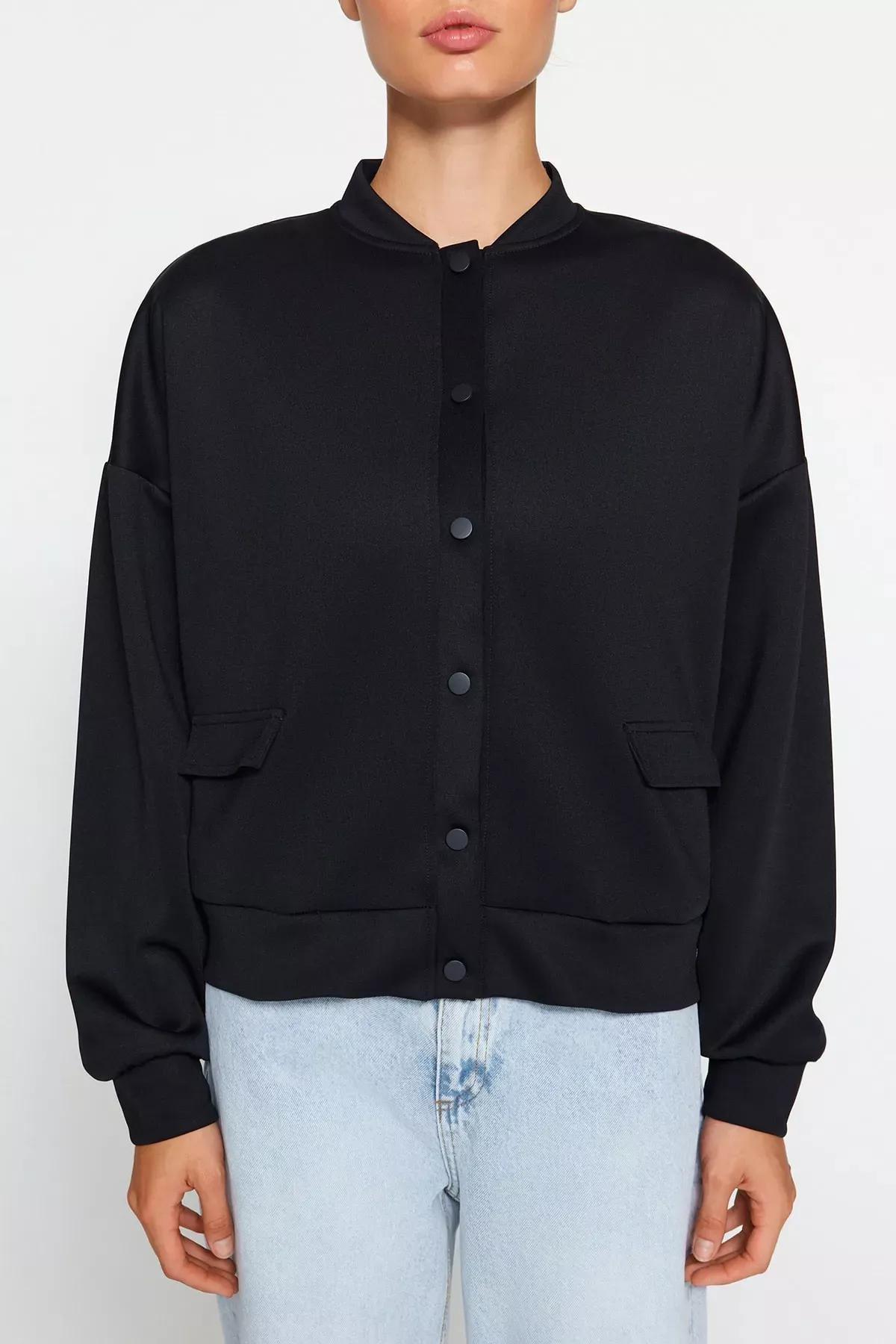 Navy Knitted Buttoned Snaped Jacket, Navy blue, large image number 3