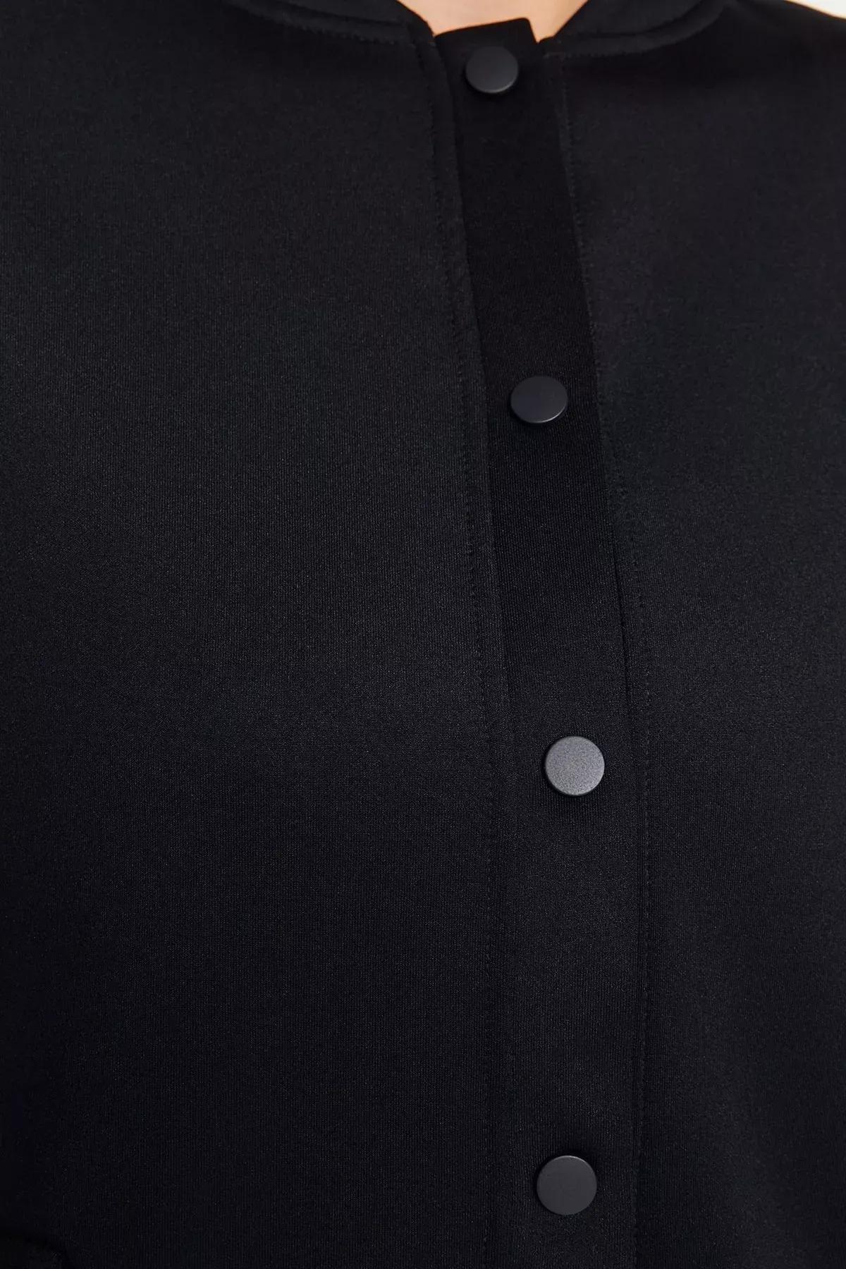 Navy Knitted Buttoned Snaped Jacket, Navy blue, large image number 4