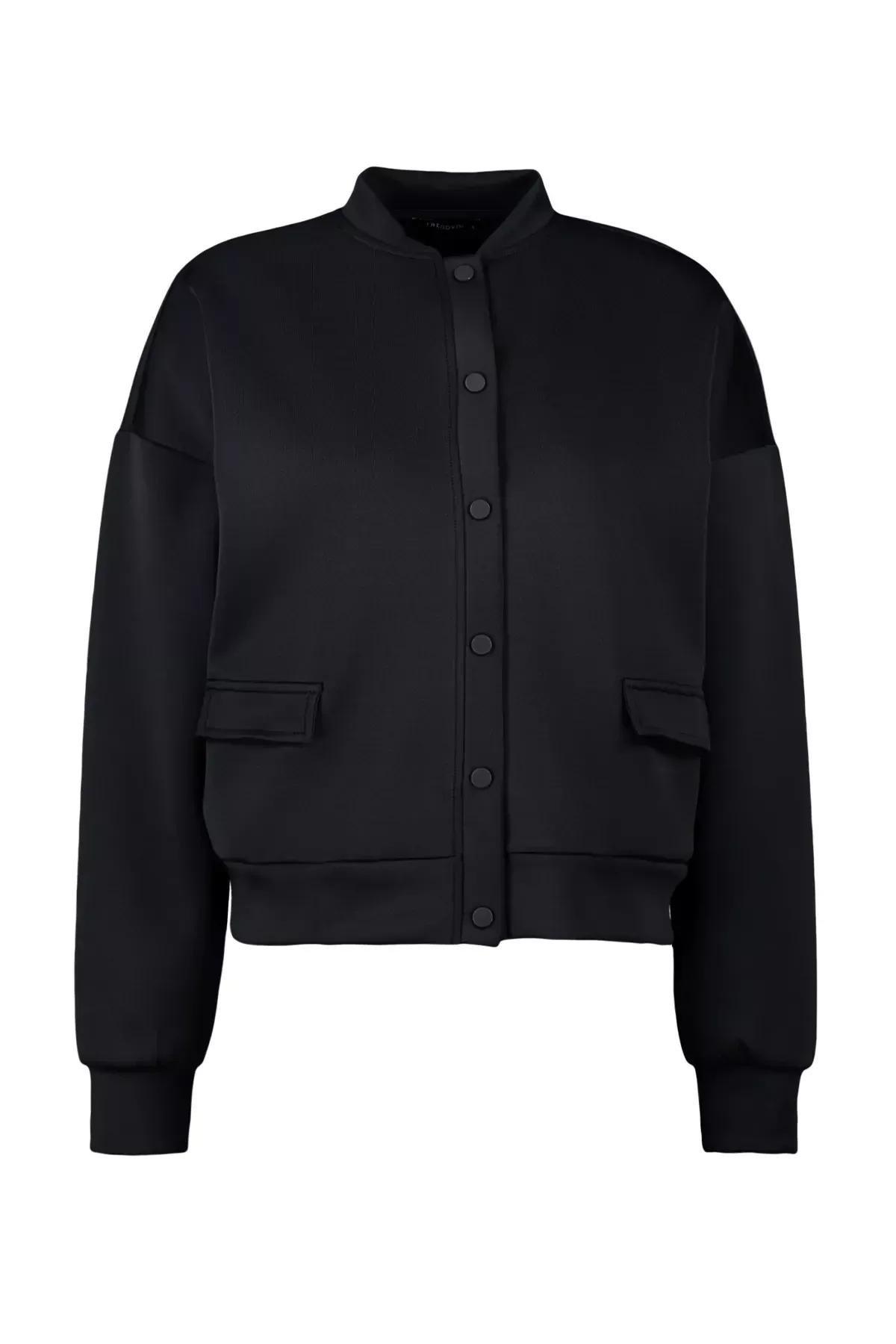 Navy Knitted Buttoned Snaped Jacket, , large image number 5