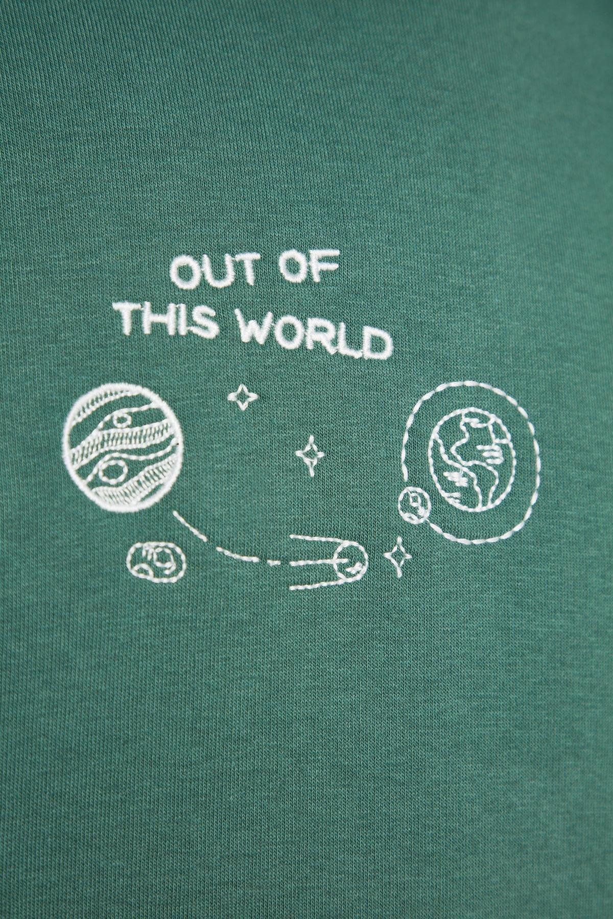 Trendyol - Green Space Embroidery Hoodie