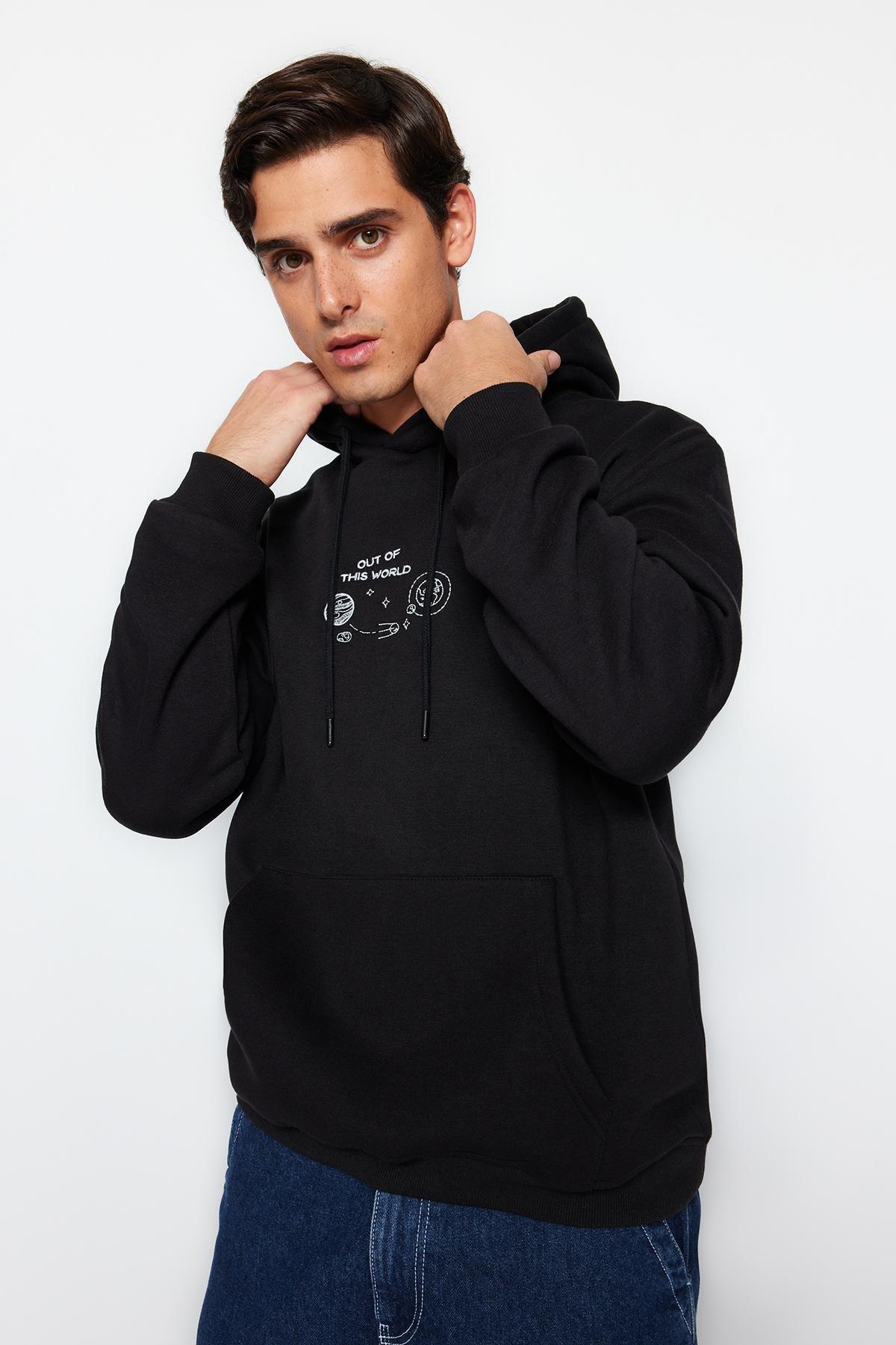 Black Space Embroidery Hoodie, , large image number 0
