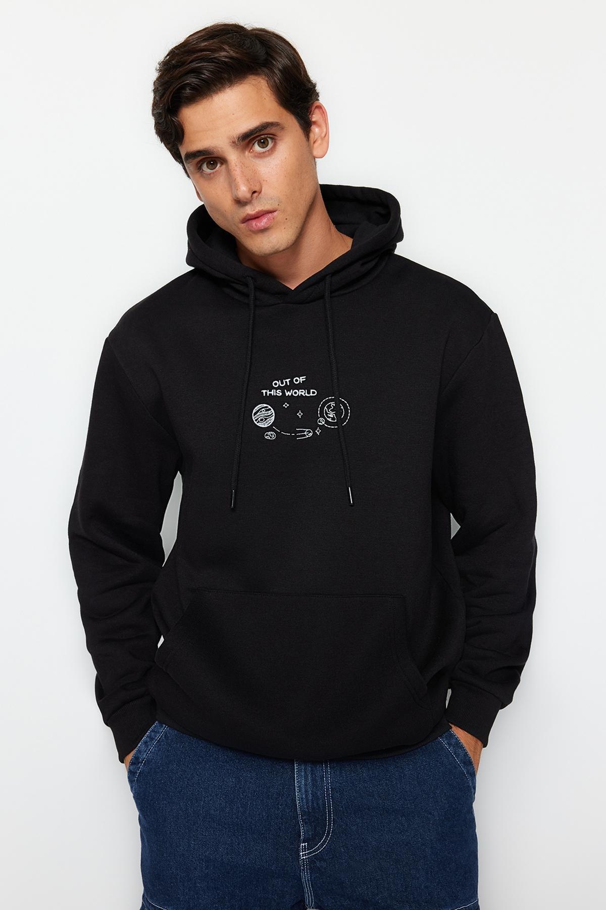 Black Space Embroidery Hoodie, , large image number 1
