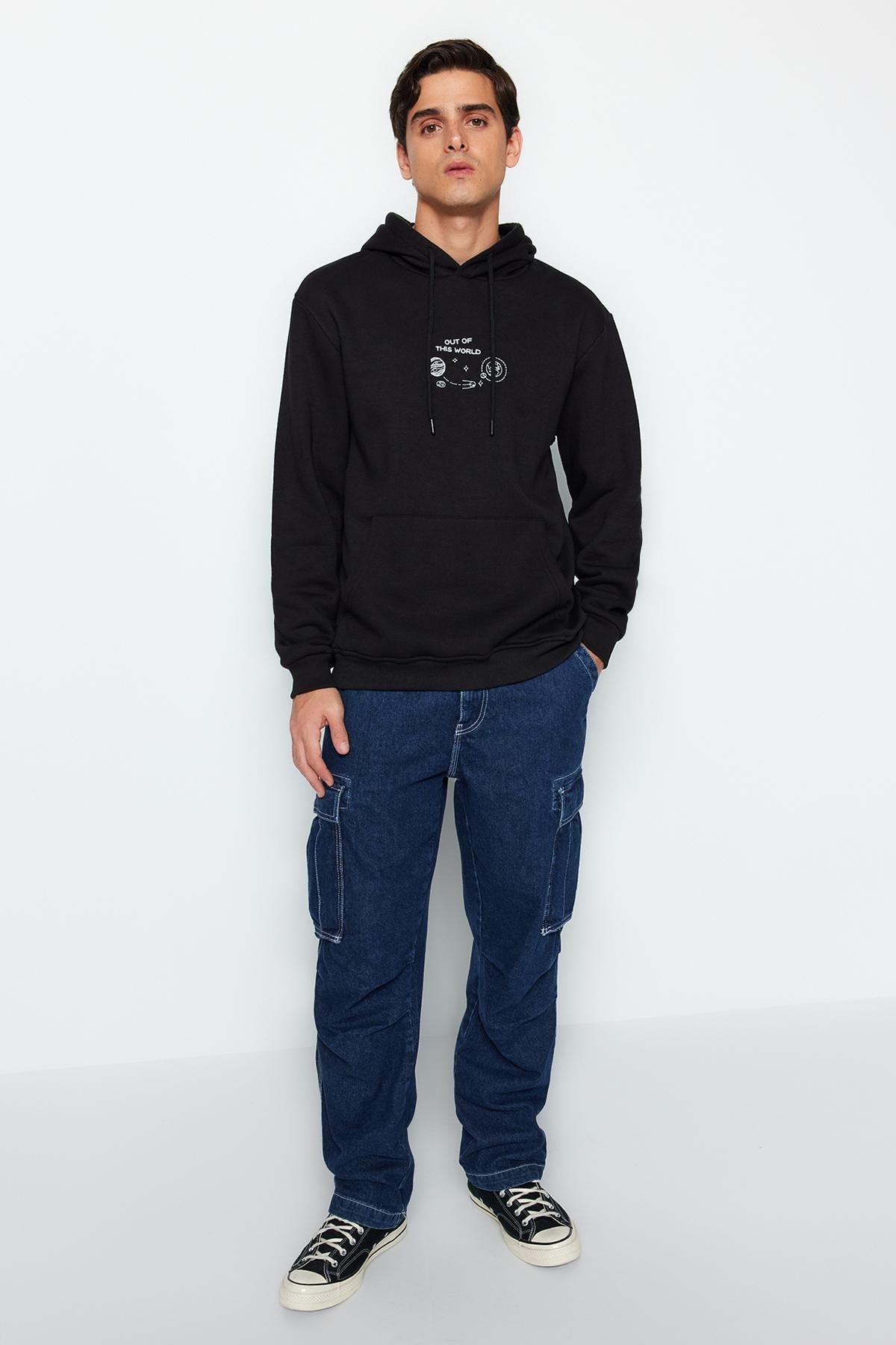 Black Space Embroidery Hoodie, , large image number 3