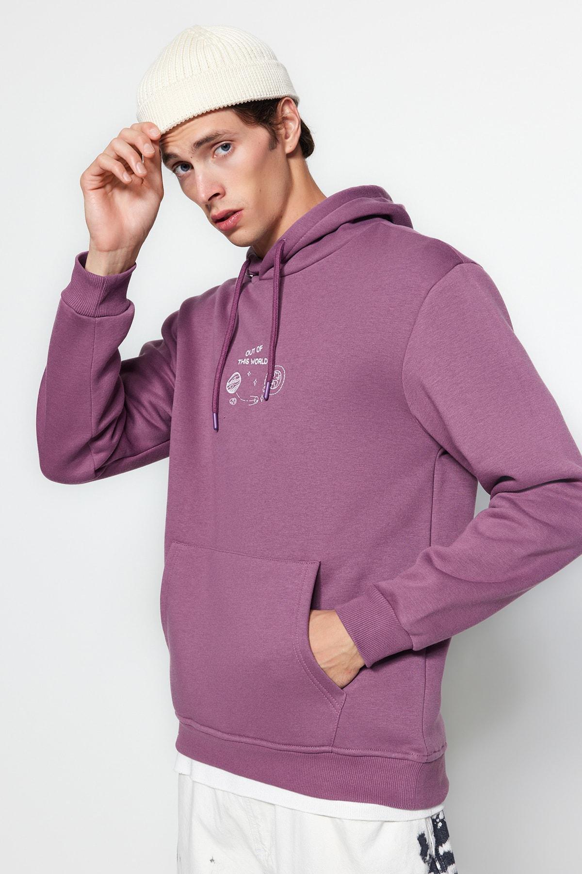Purple Embroidered Hoodie, , large image number 1